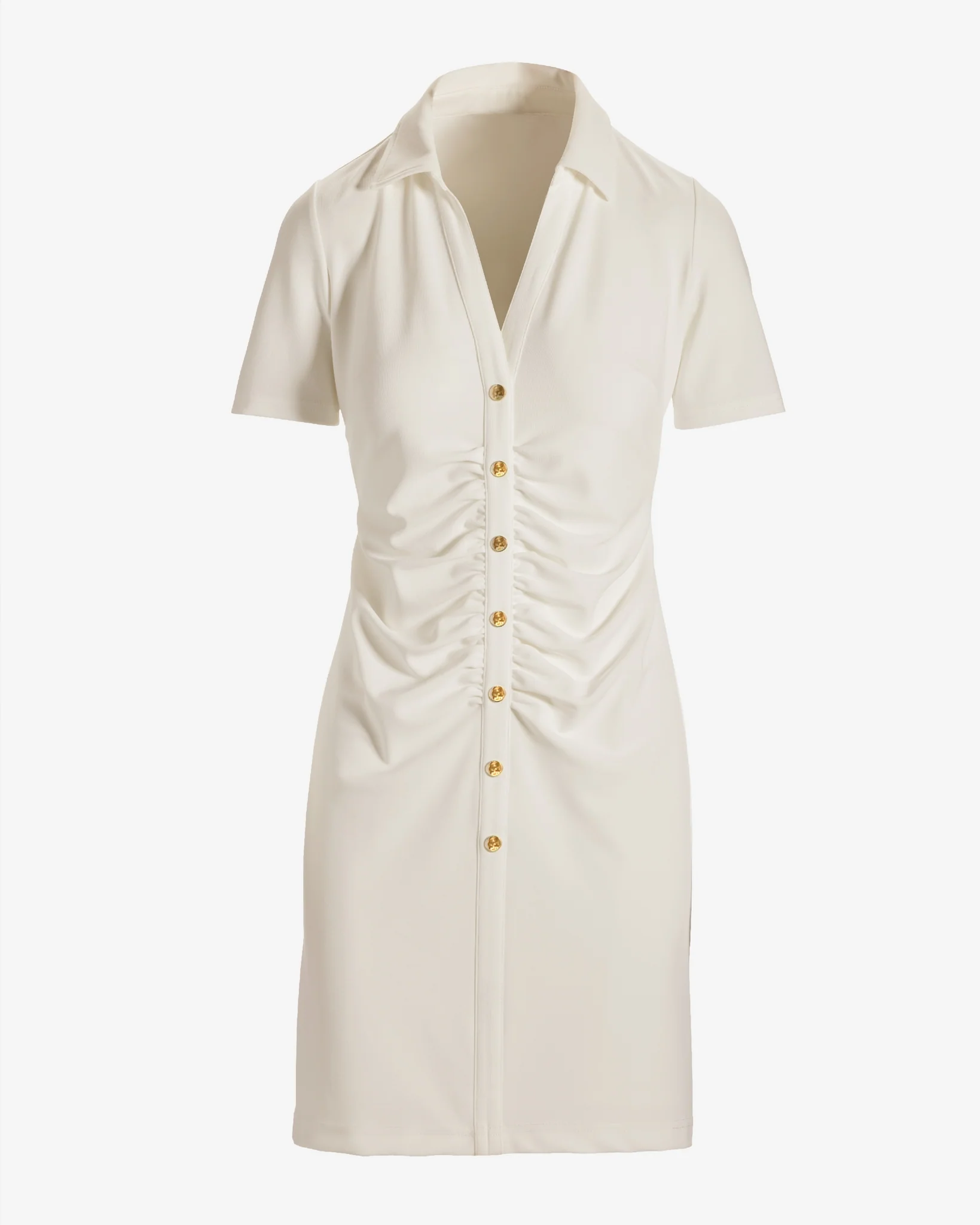 Beyond Travel Collared Ruched Short Dress Ivory Coast - Mycitystee
