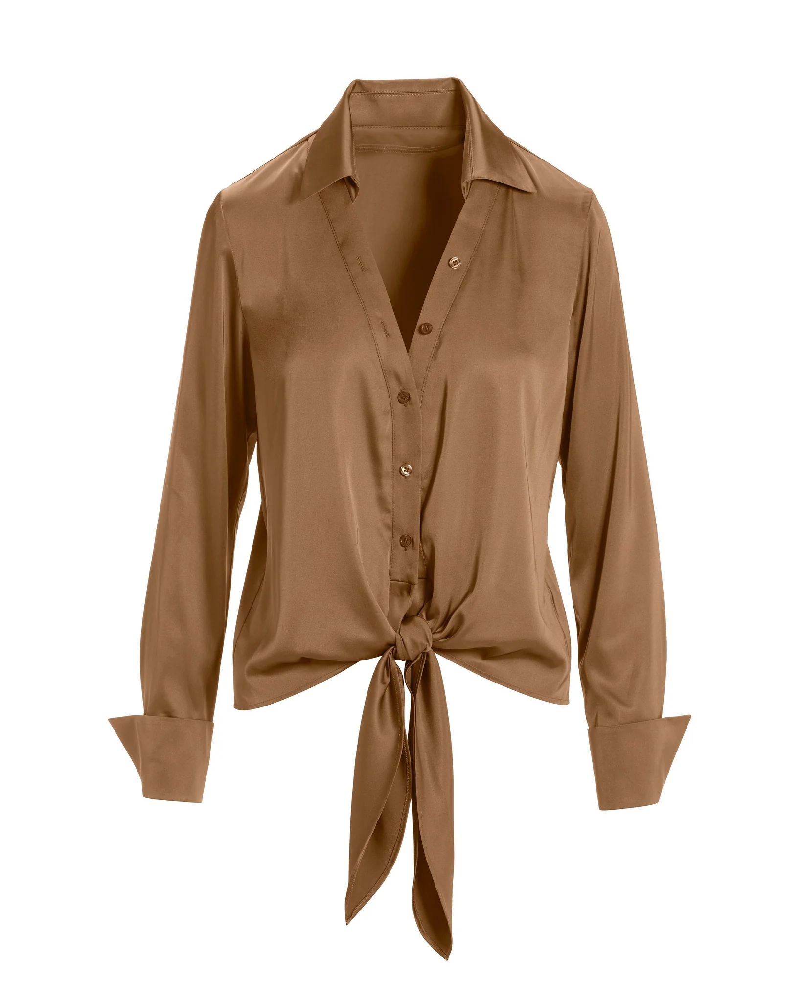 Tie Front Button Up Charmeuse Blouse Thrush - Mycitystee