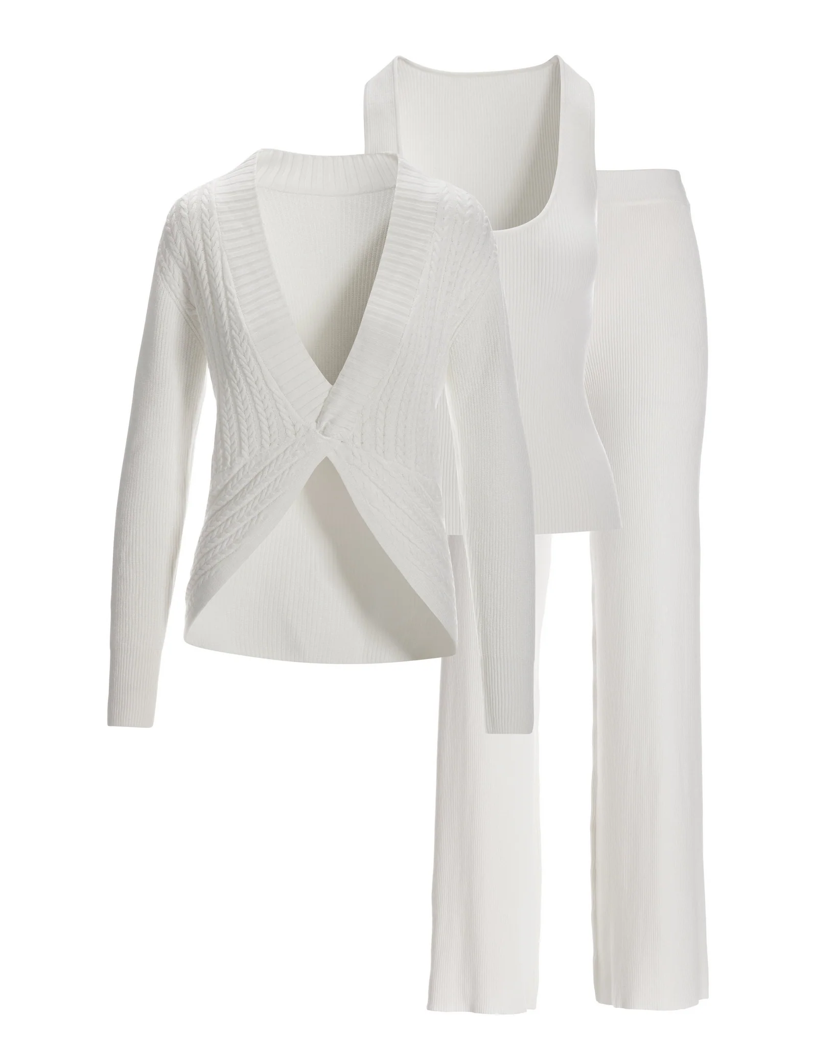 Three Piece Sweater Lounge Set Off White - Mycitystee