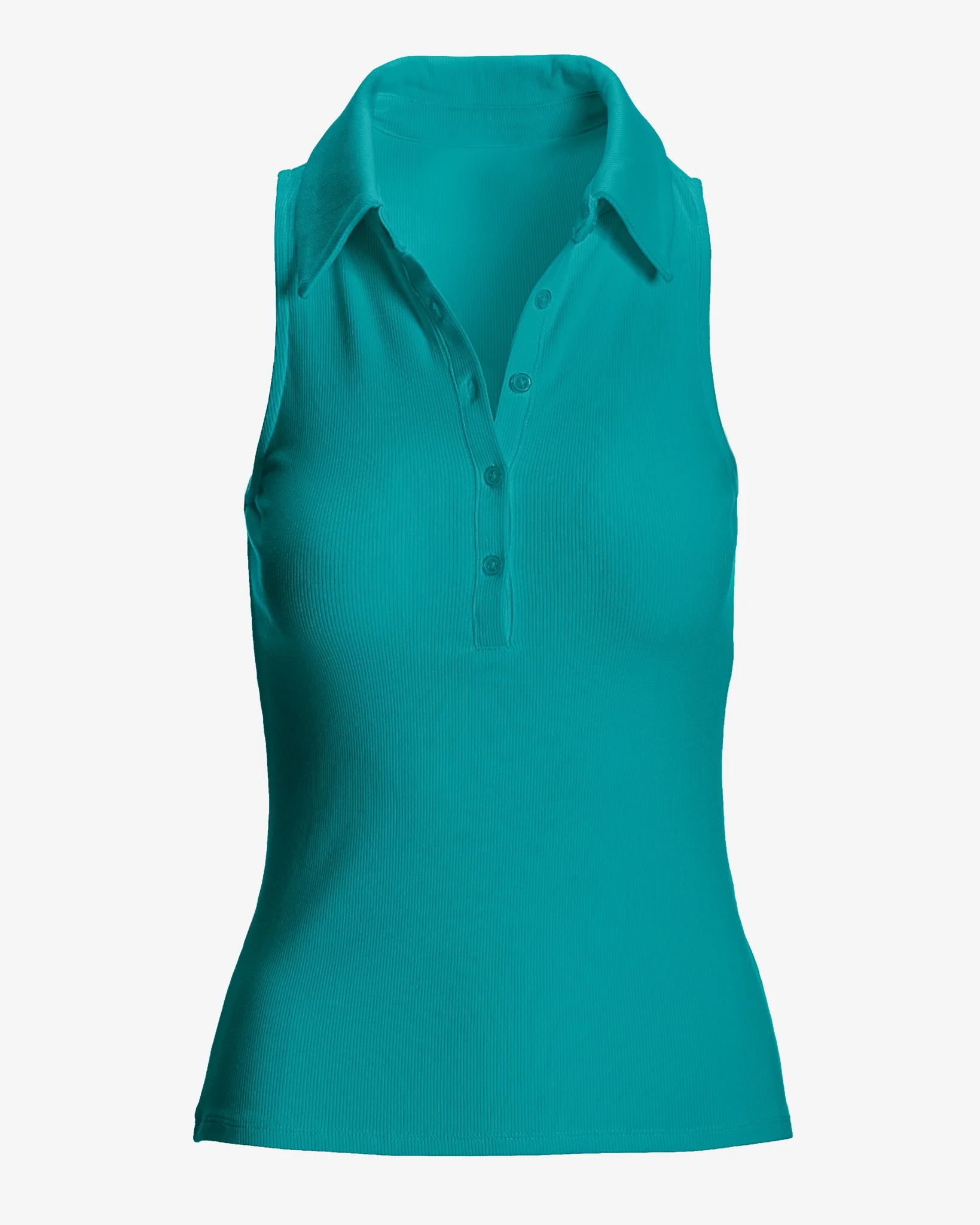 So Essential Ribbed Henley Collared Tank Tile Blue - Mycitystee