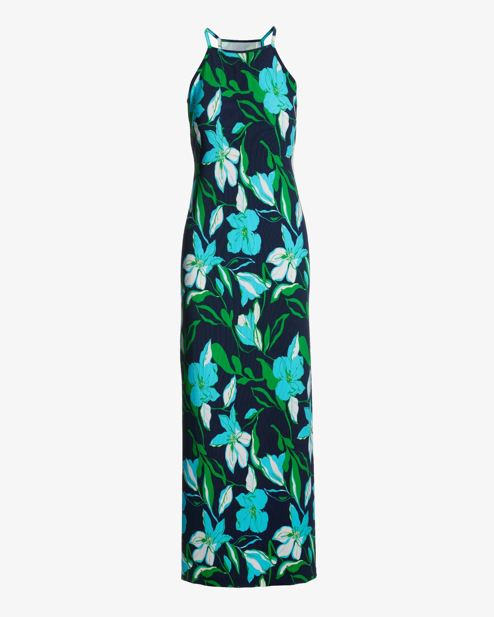 Beyond Travel Summer Lilies Navy Print High Neck Maxi Dress Maritime Navy/Fern Green - Mycitystee