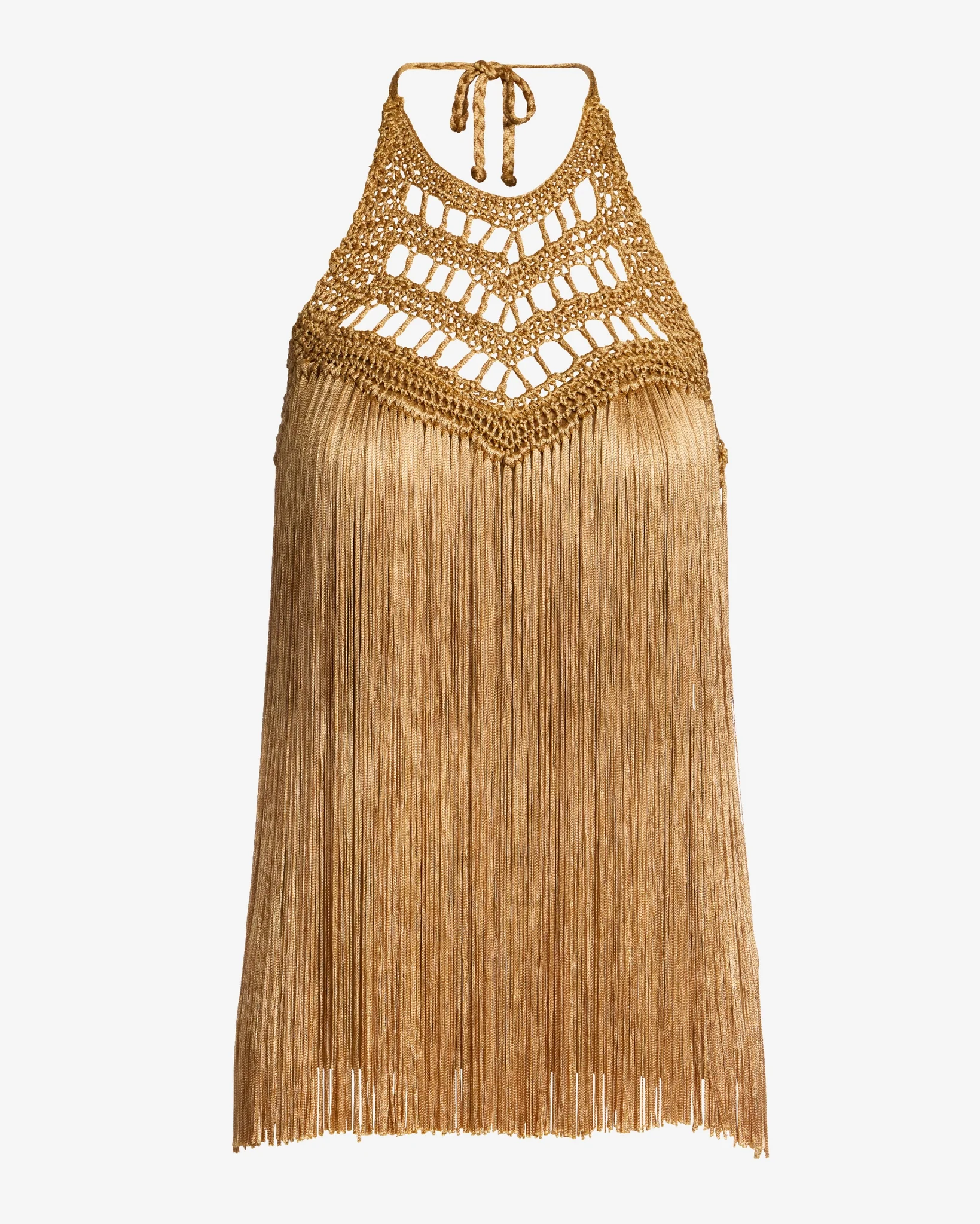Macram   Fringe High Neck Tank Tan - Mycitystee