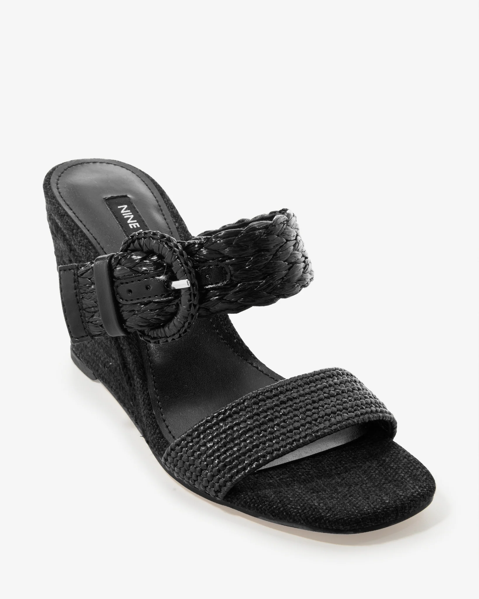 Raffia Buckle Detail Wedge Black - Mycitystee