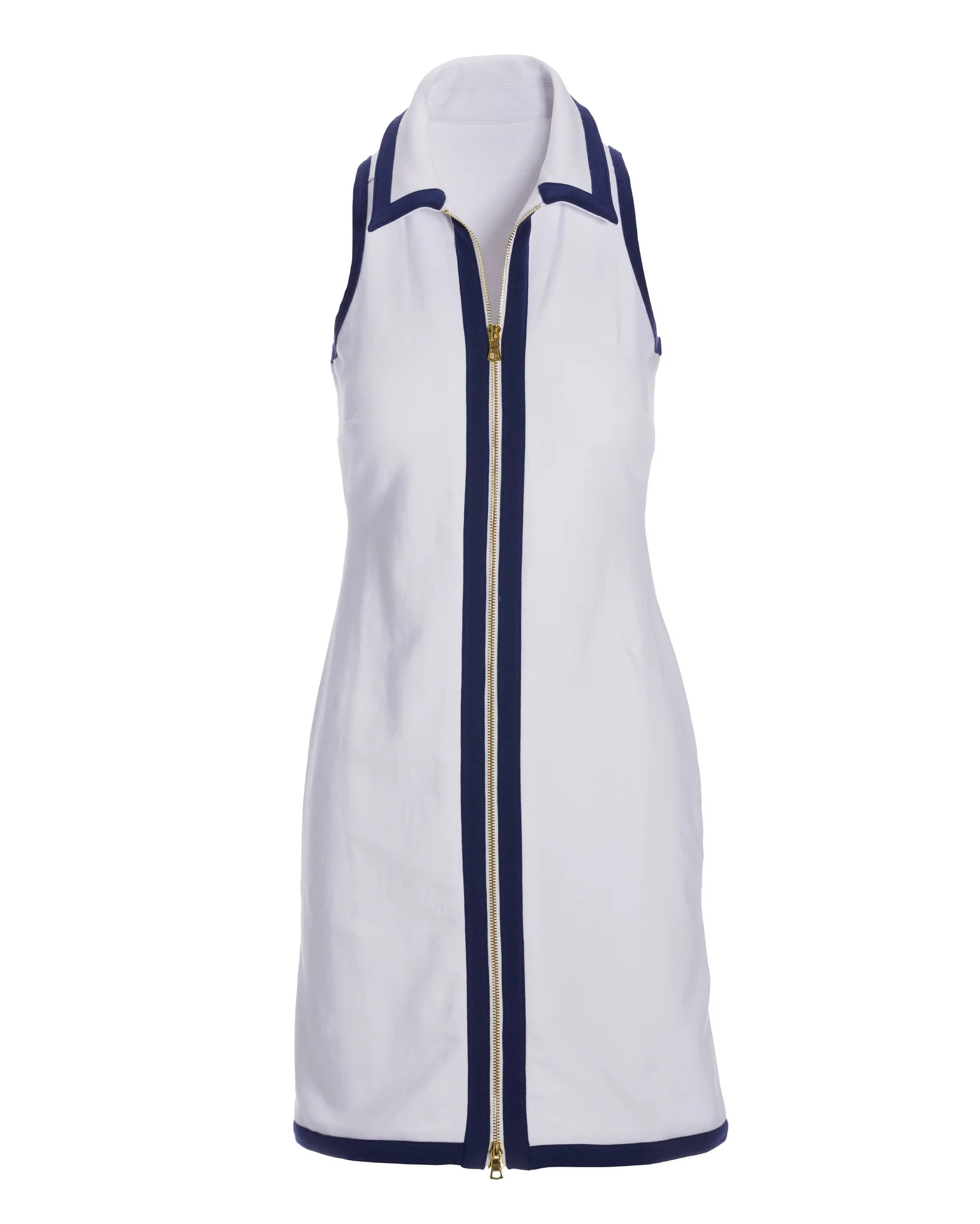 Collared Zip Color Block French Terry Dress White Navy - Mycitystee