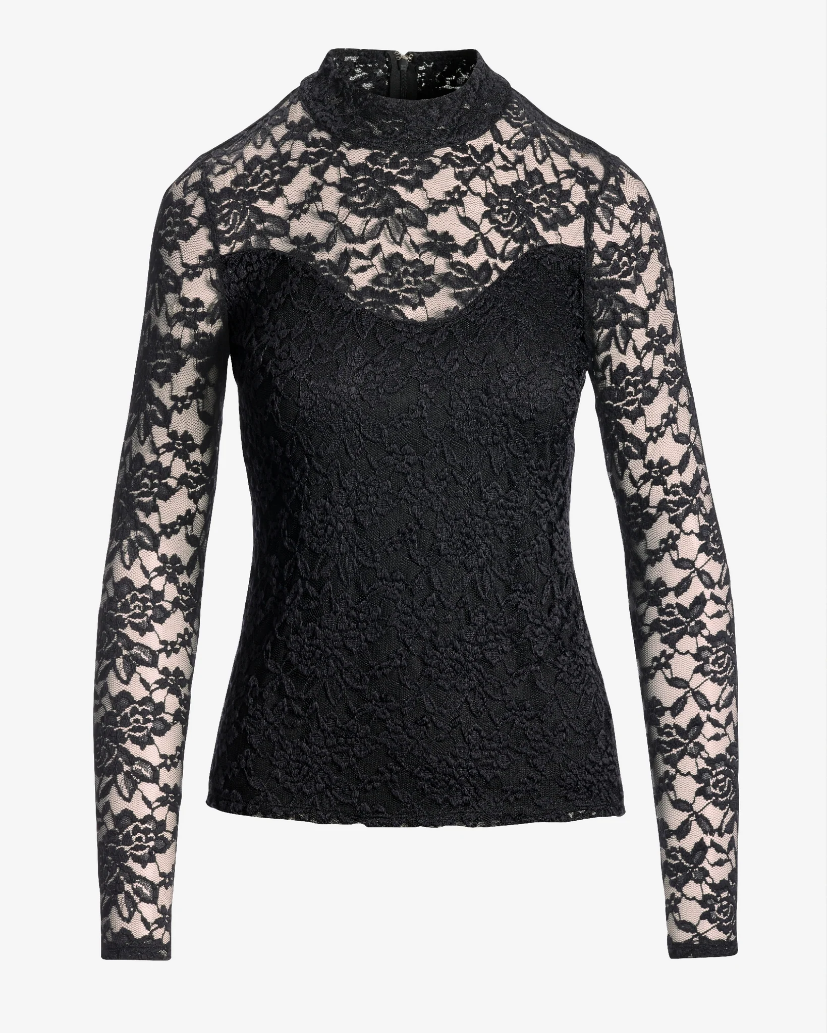 All Over Lace Mock Neck Top Proper Black - Mycitystee