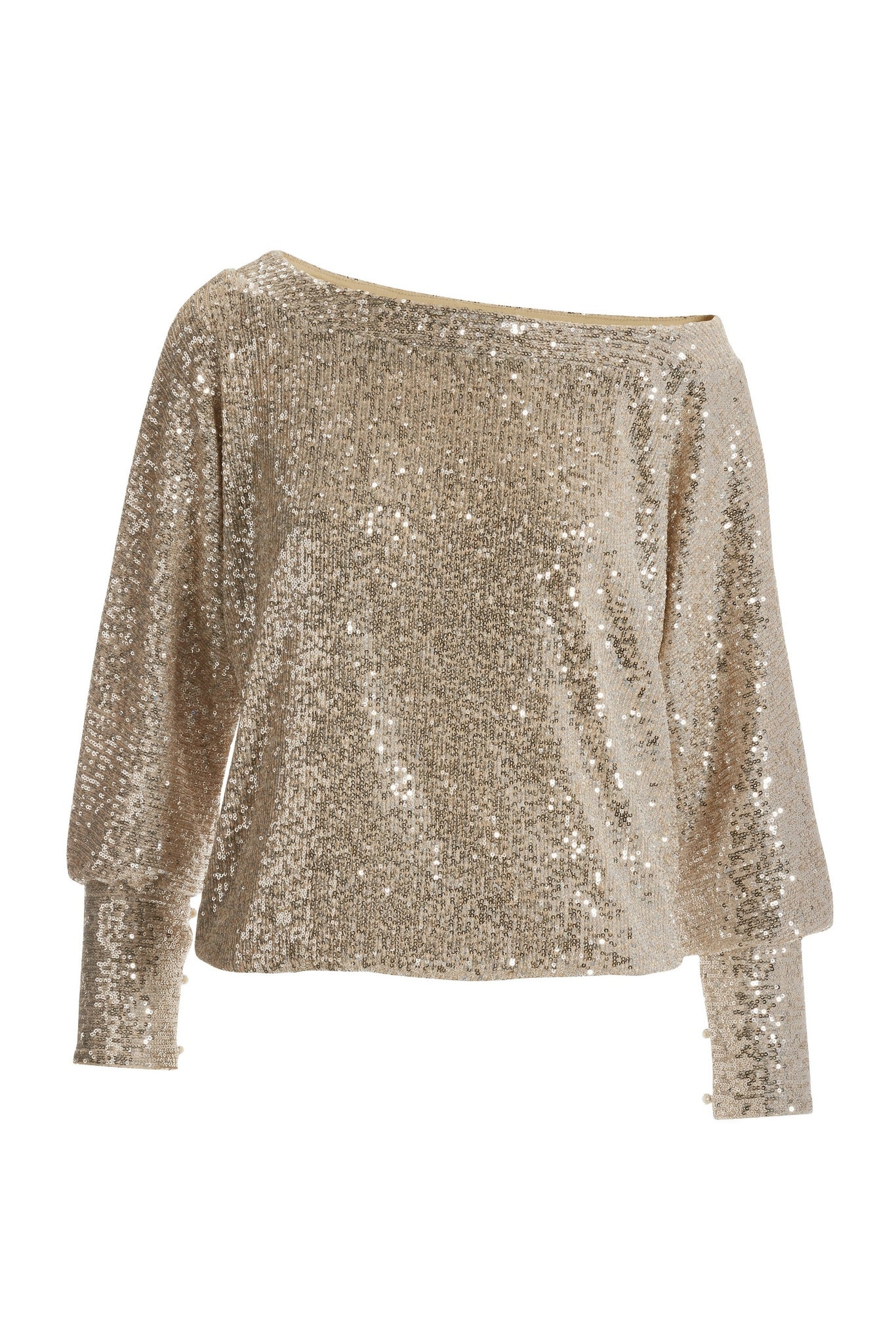 Slouchy Wide Cuff Sequin Knit Top Champagne - Mycitystee