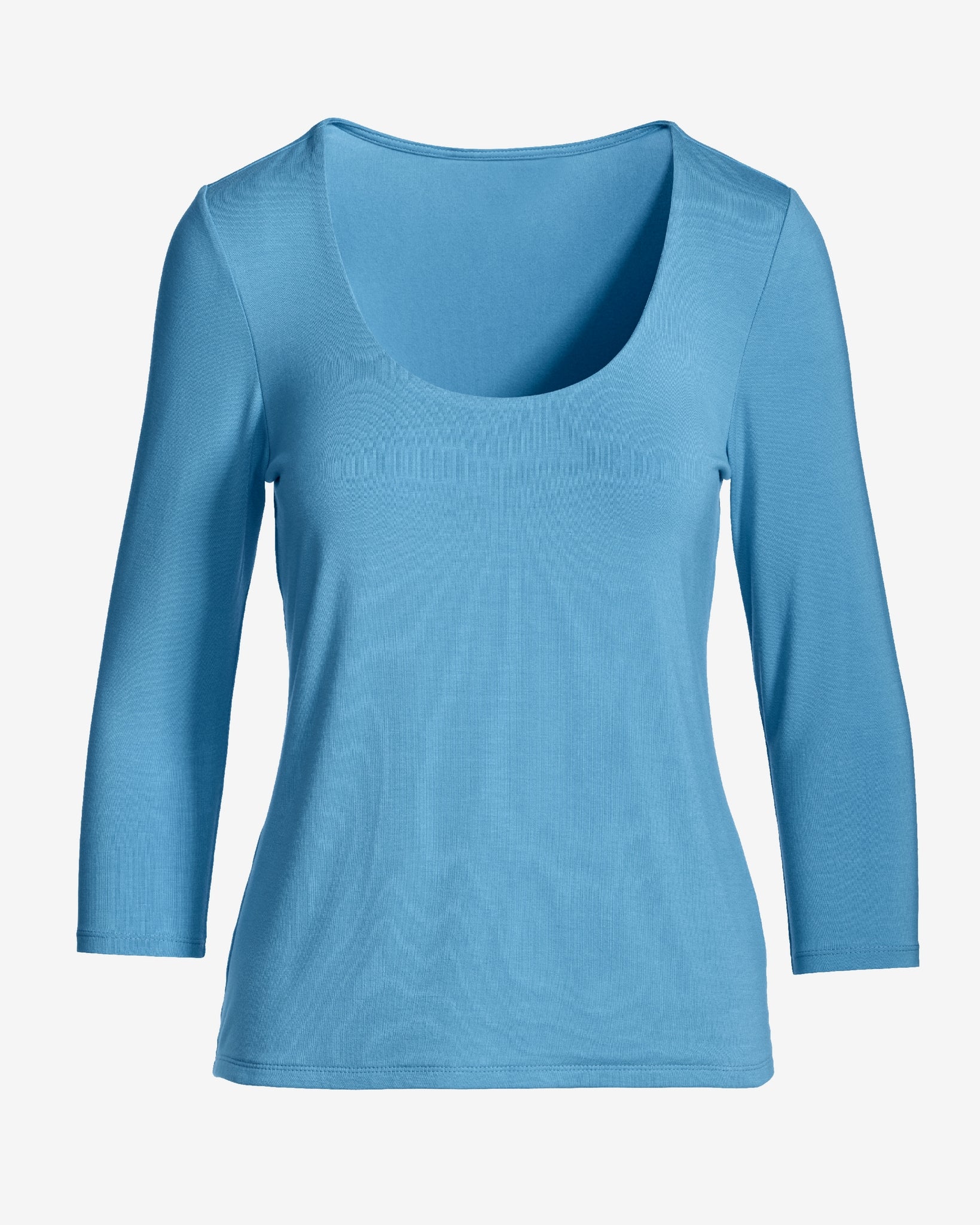 So Effortless Three Quarter Sleeve Scoop Neck Top Baltic Sea - Mycitystee