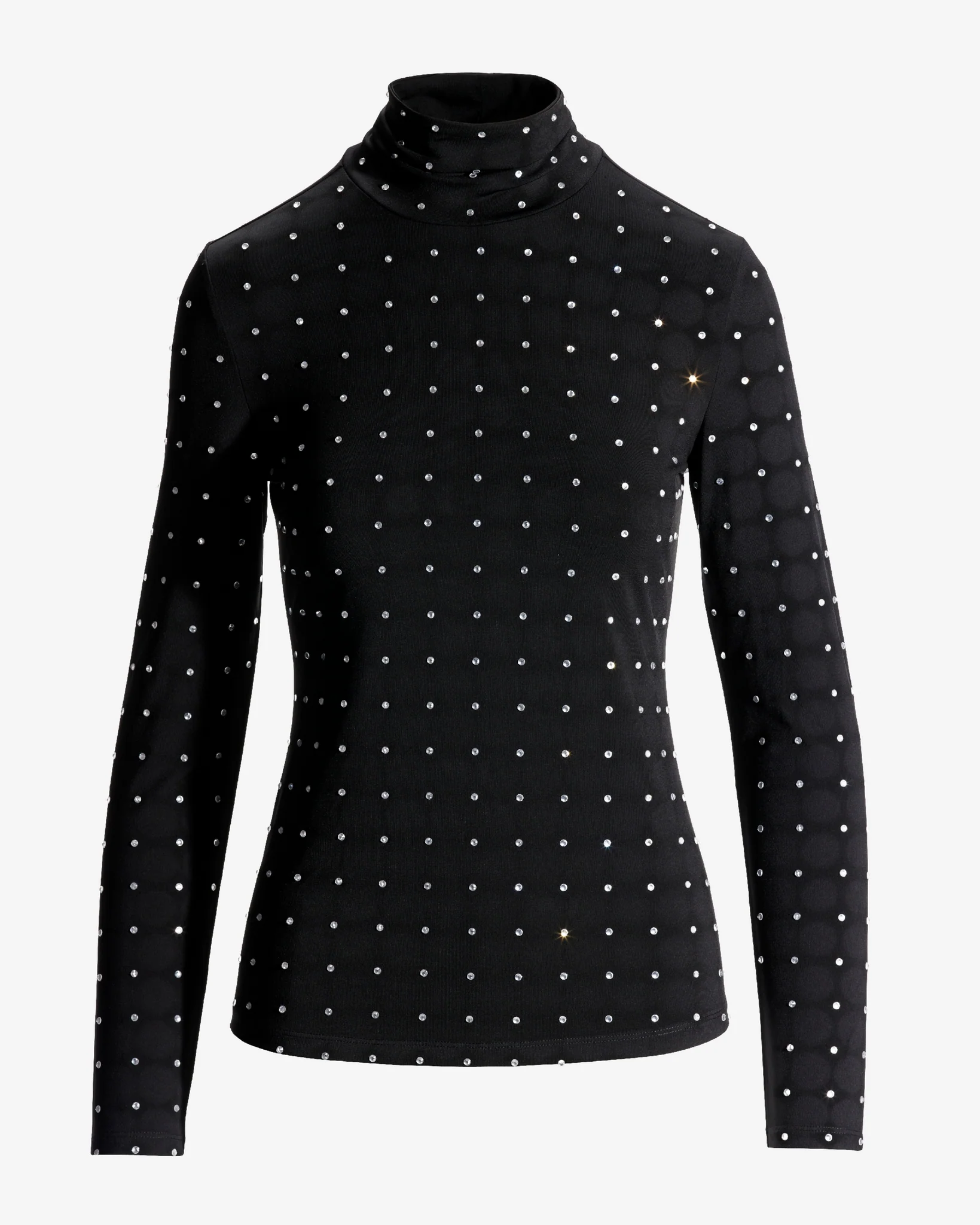 So Chic Rhinestone Long Sleeve Mock Neck Knit Top Proper Black - Mycitystee