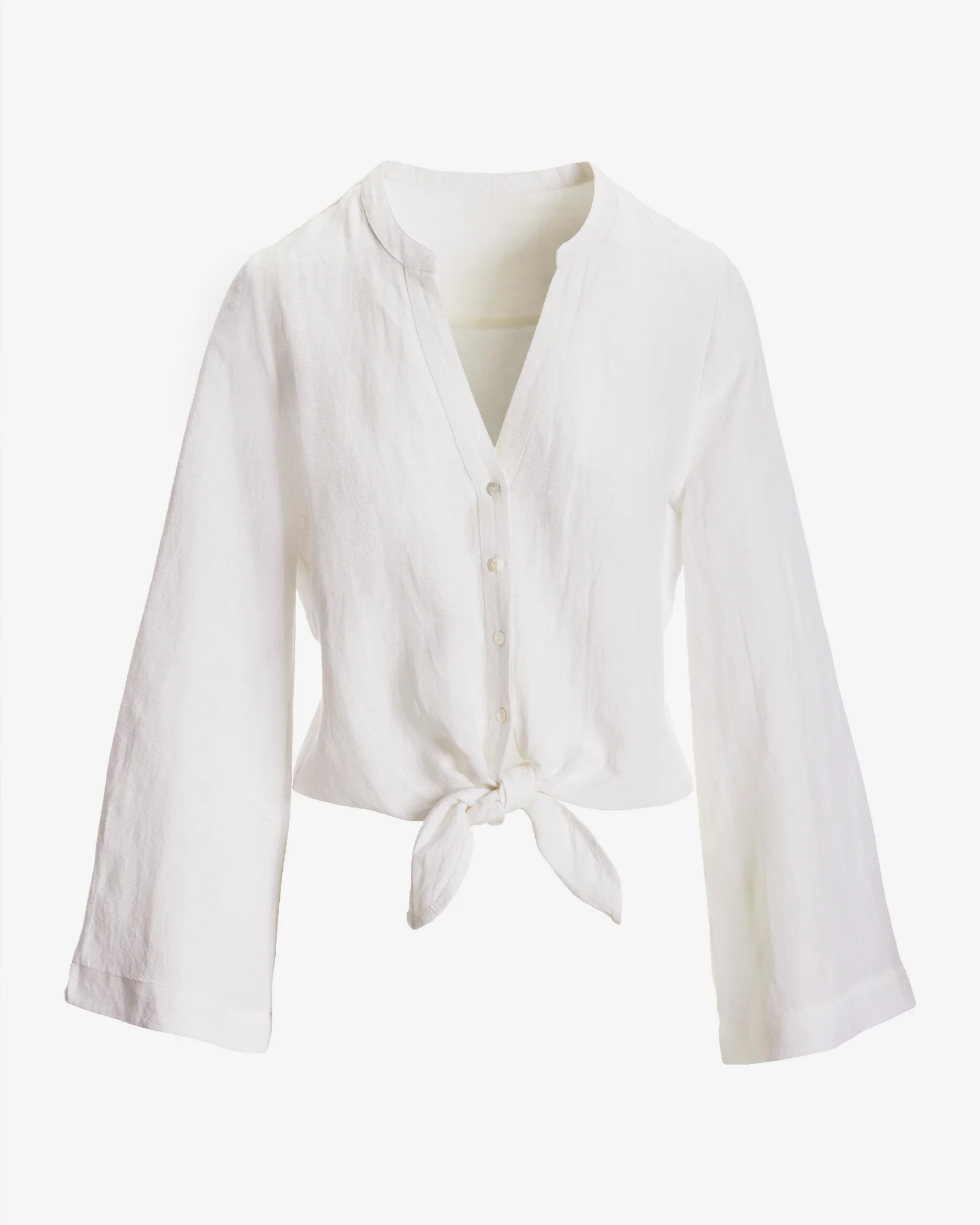 Linen Flare Sleeve Tie Front Shirt White - Mycitystee