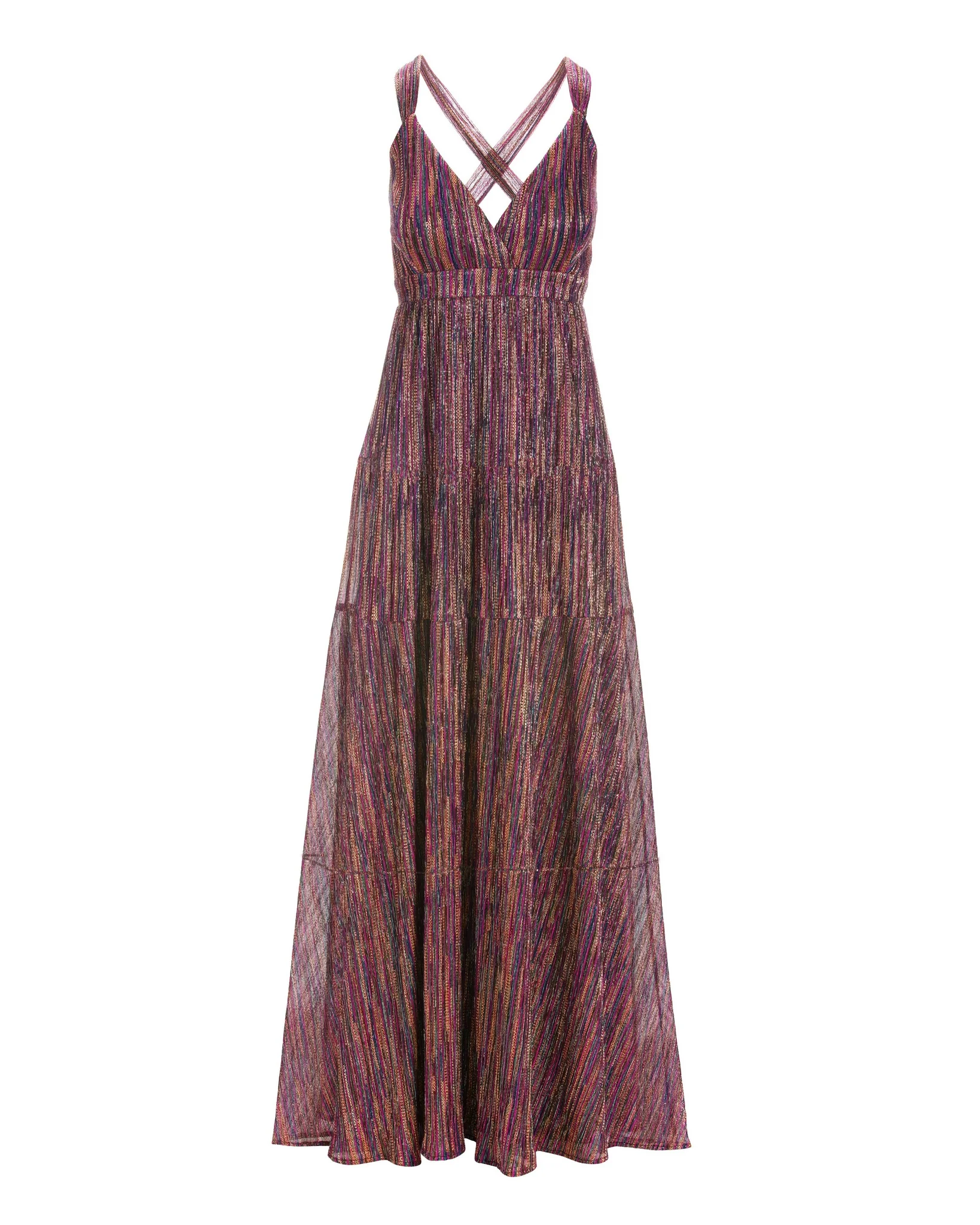 Sleeveless Multi Color Metallic Dress Pink Multi - Mycitystee