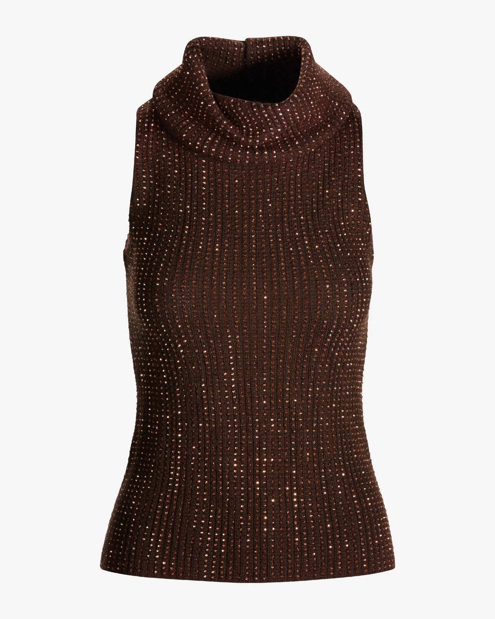 Rhinestone Turtleneck Sweater Tank Safari Brown - Mycitystee