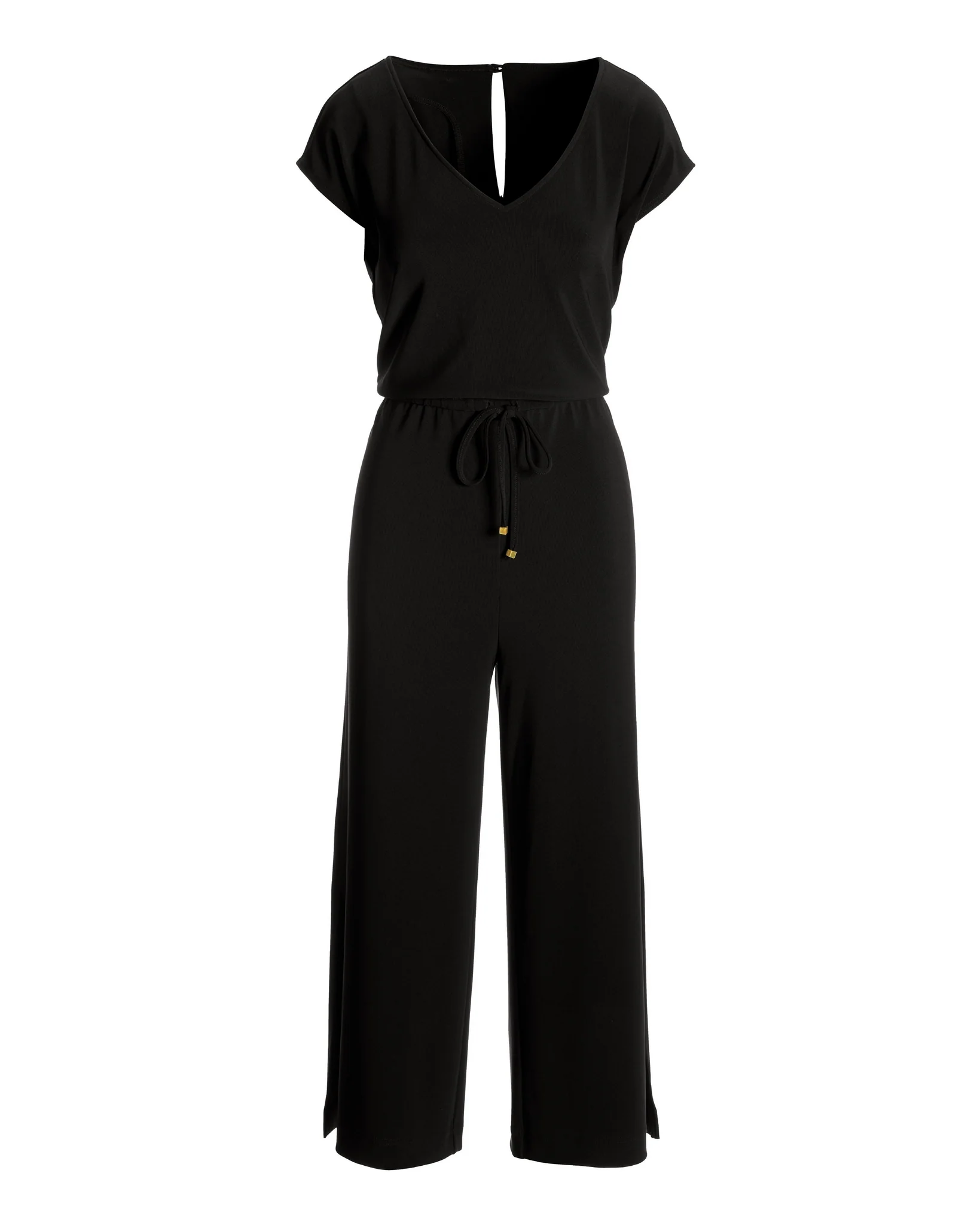 Beyond Travel V-neck Drawstring Crop Jumpsuit Jet Black - Mycitystee