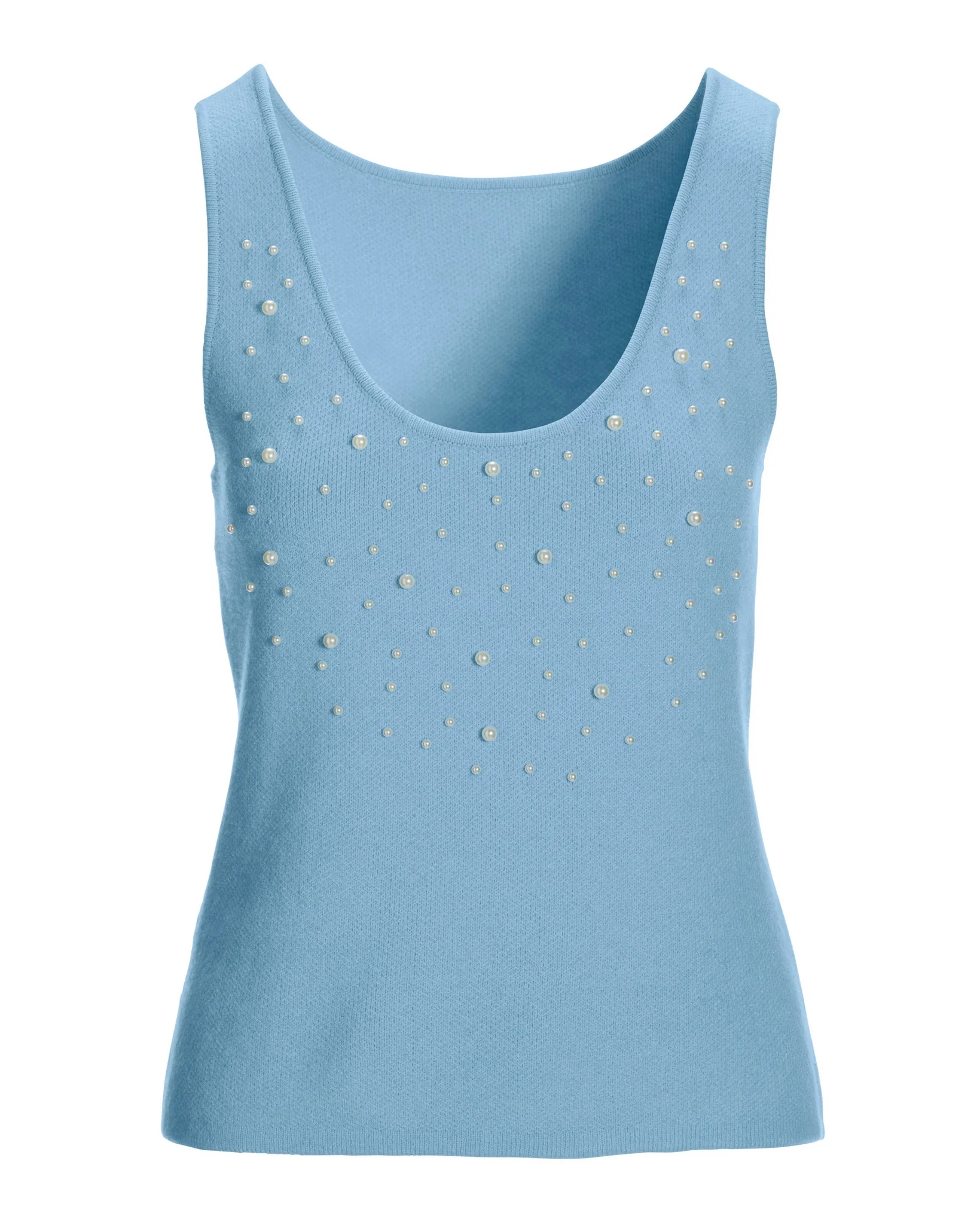Pearl Embellished Scoop Neck Sweater Tank Airy Blue - Mycitystee