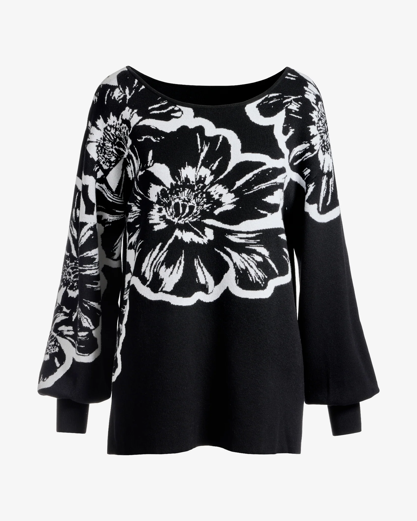 Printed Slouchy Boatneck Sweater Contrast Floral - Mycitystee