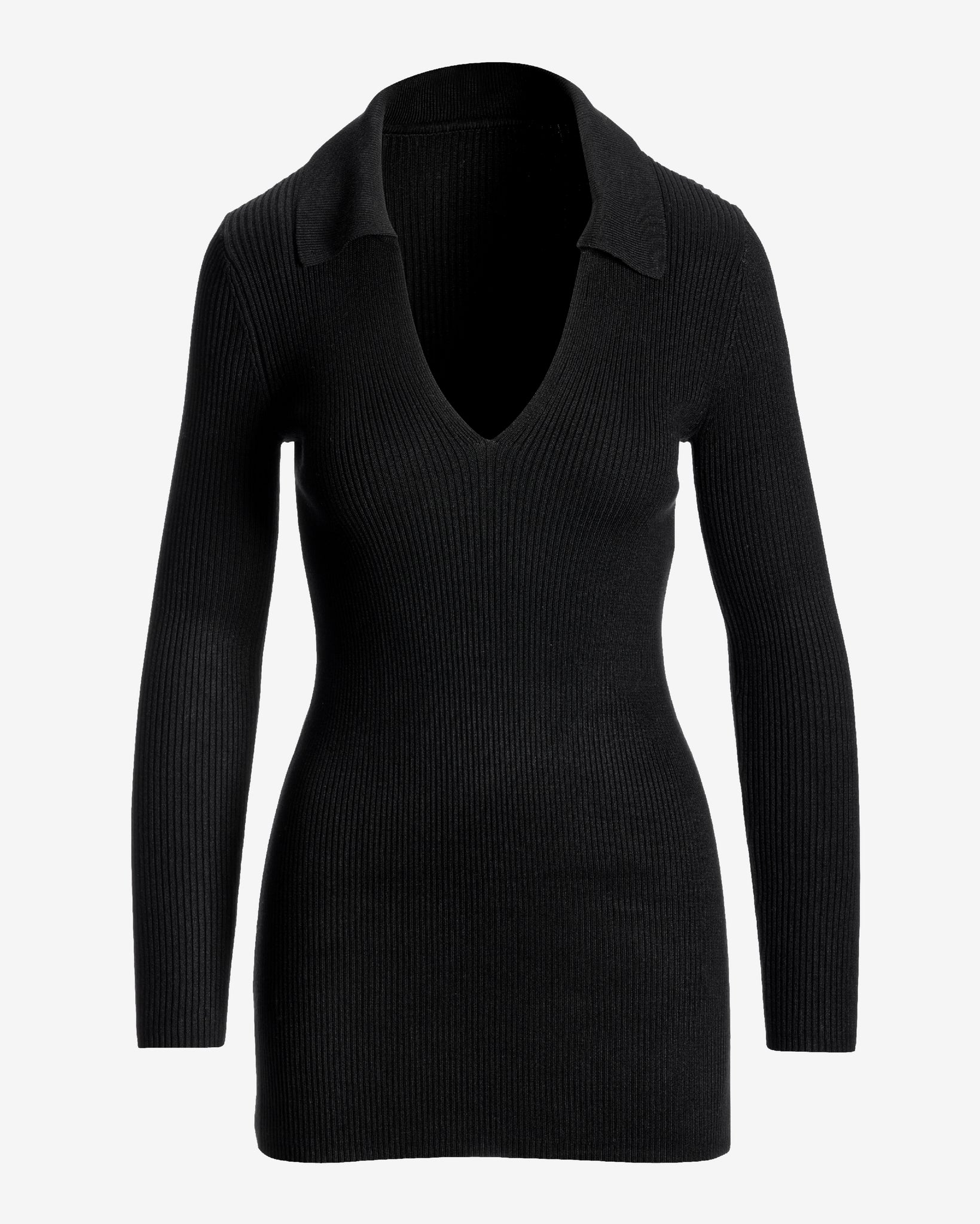Ribbed Collar Tunic Sweater Black - Mycitystee