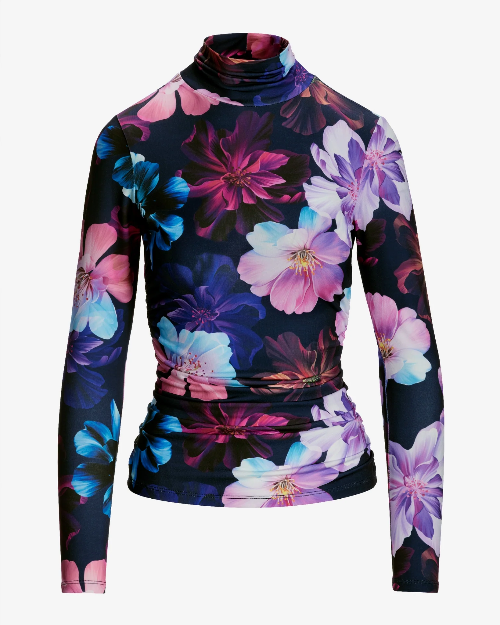 So Chic Midnight Garden Printed Turtleneck Top Black - Mycitystee