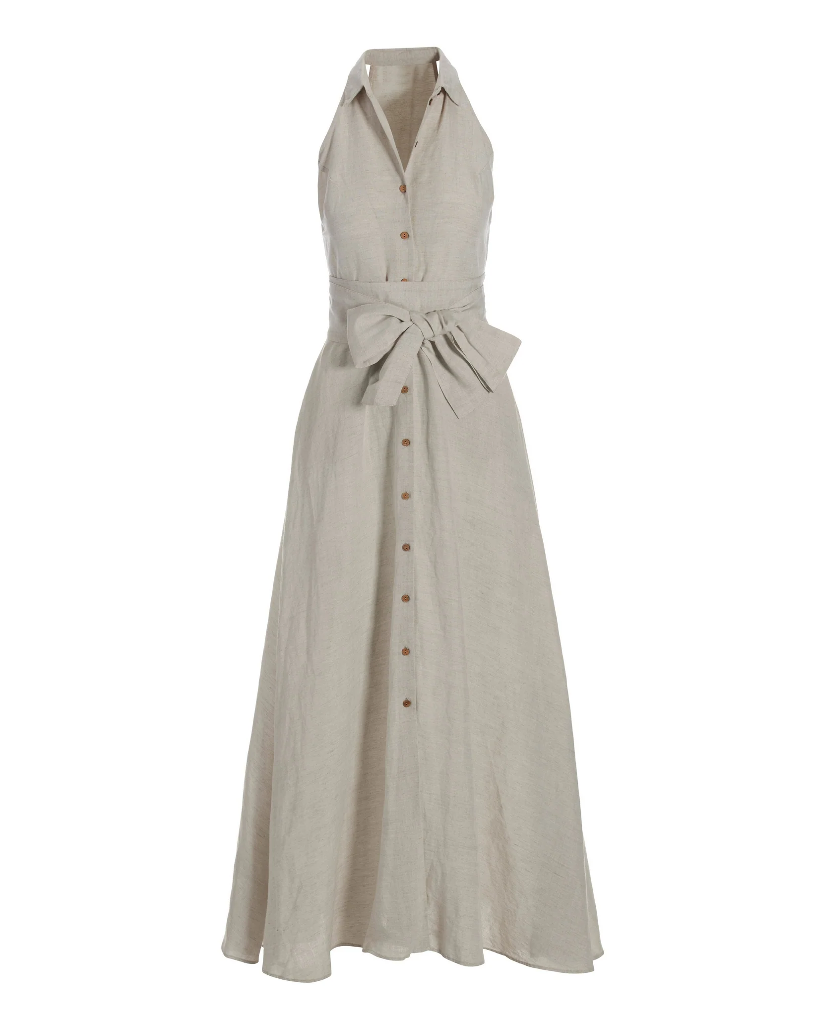 Linen Button Up Fit and Flare Halter Shirt Dress Flax - Mycitystee