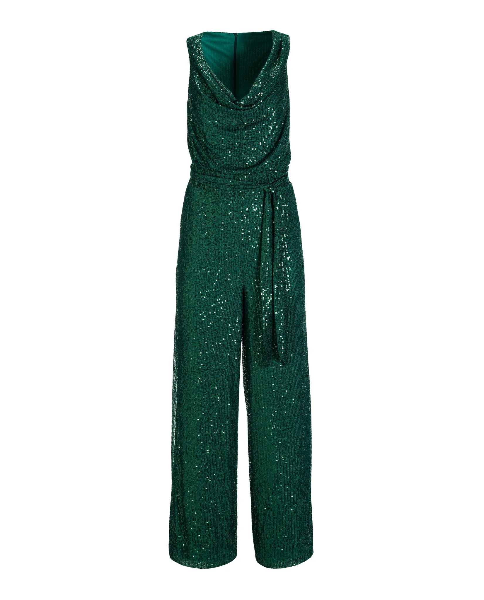 Sequin Cowl Neck Jumpsuit Deep Emerald - Mycitystee