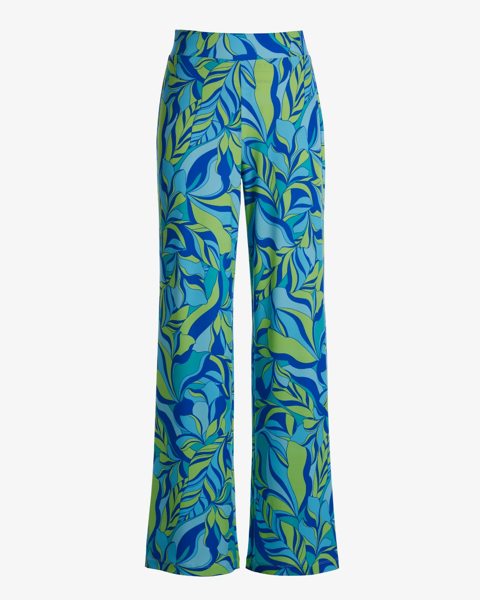 Malibu Limelight Leaves Print Knit Palazzo Pant Green/Teal - Mycitystee