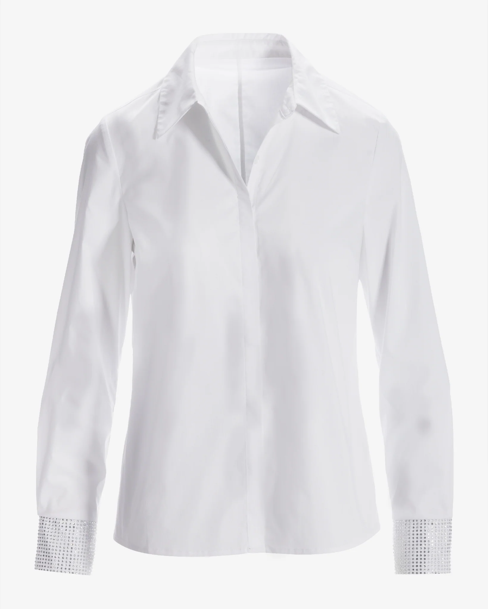 Sequin Detail Sleeve Poplin Button Up Shirt White - Mycitystee