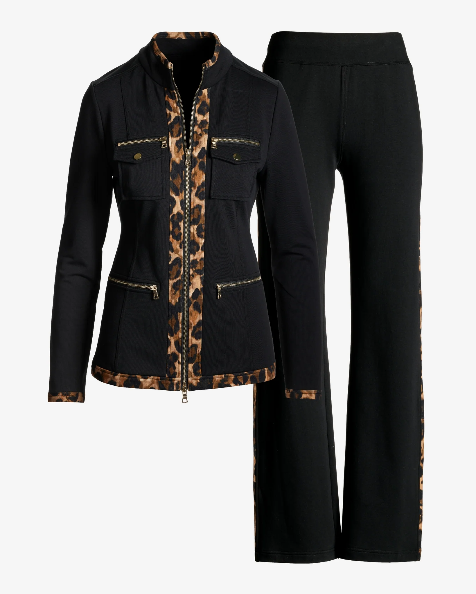 Chic Zippered Printed Trim Sport Coordinate Set Cheetah Spots - Mycitystee