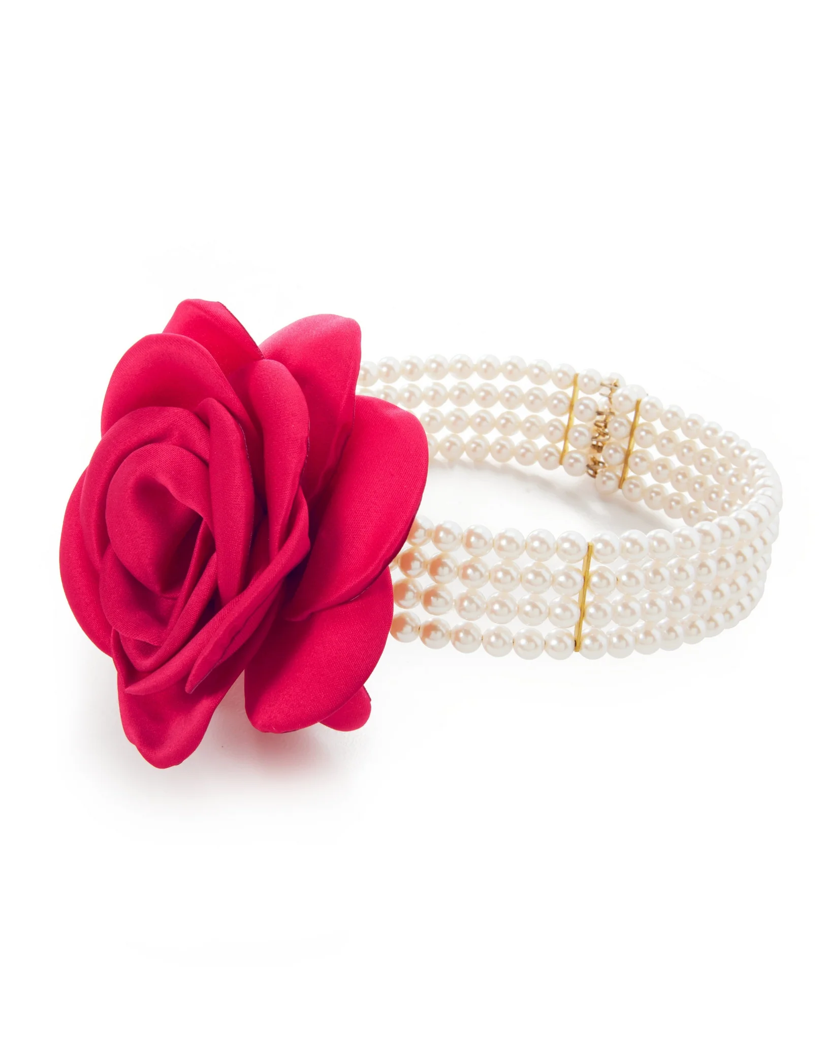 Floral Rosette Pearl Choker Necklace White/Red - Mycitystee