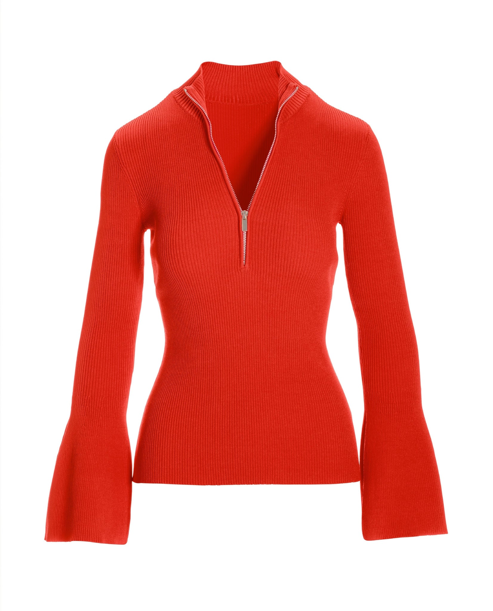 Ribbed Half Zip Flare Sleeve Caliente - Mycitystee