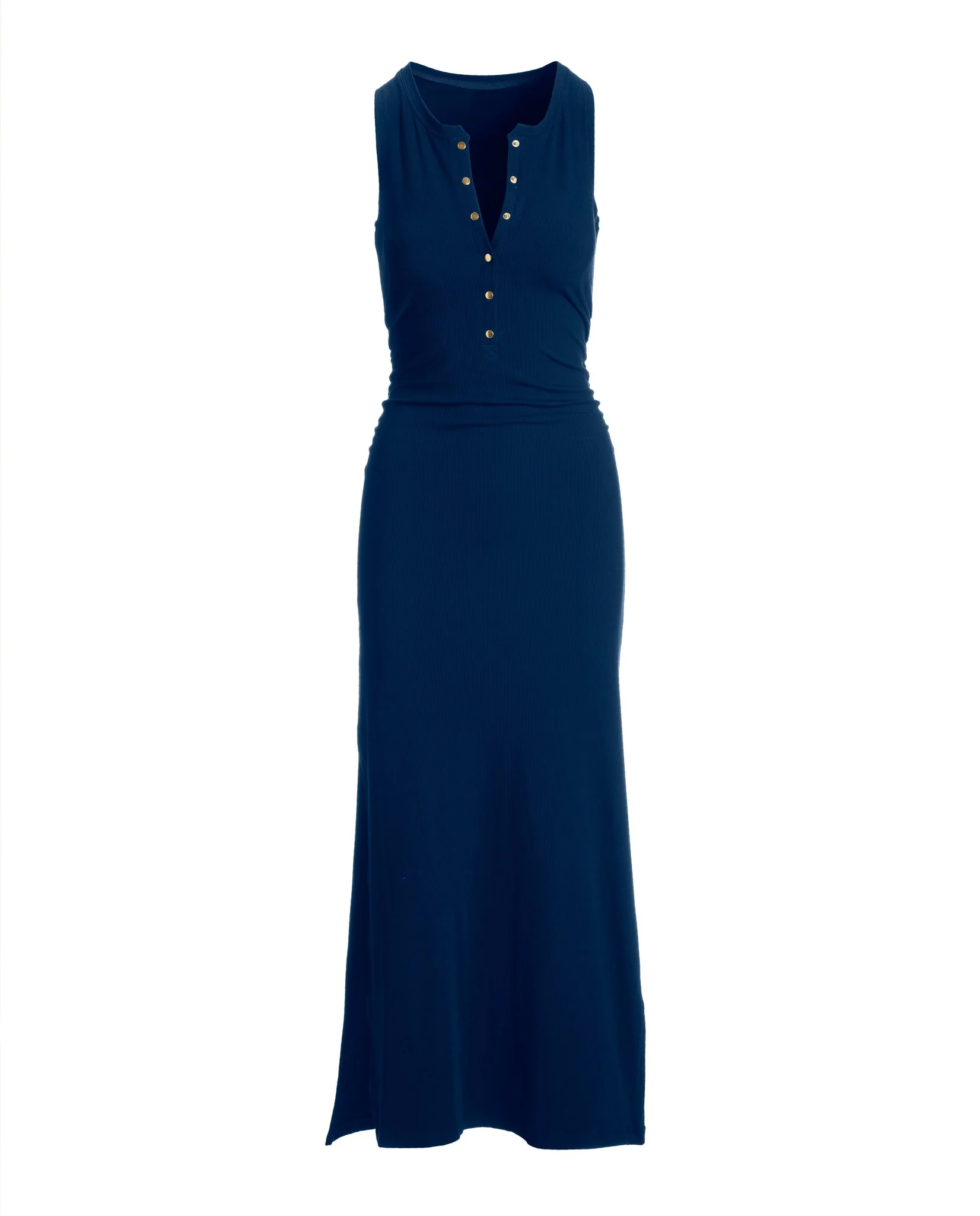 Ruched Knit Henley Maxi Dress Navy - Mycitystee