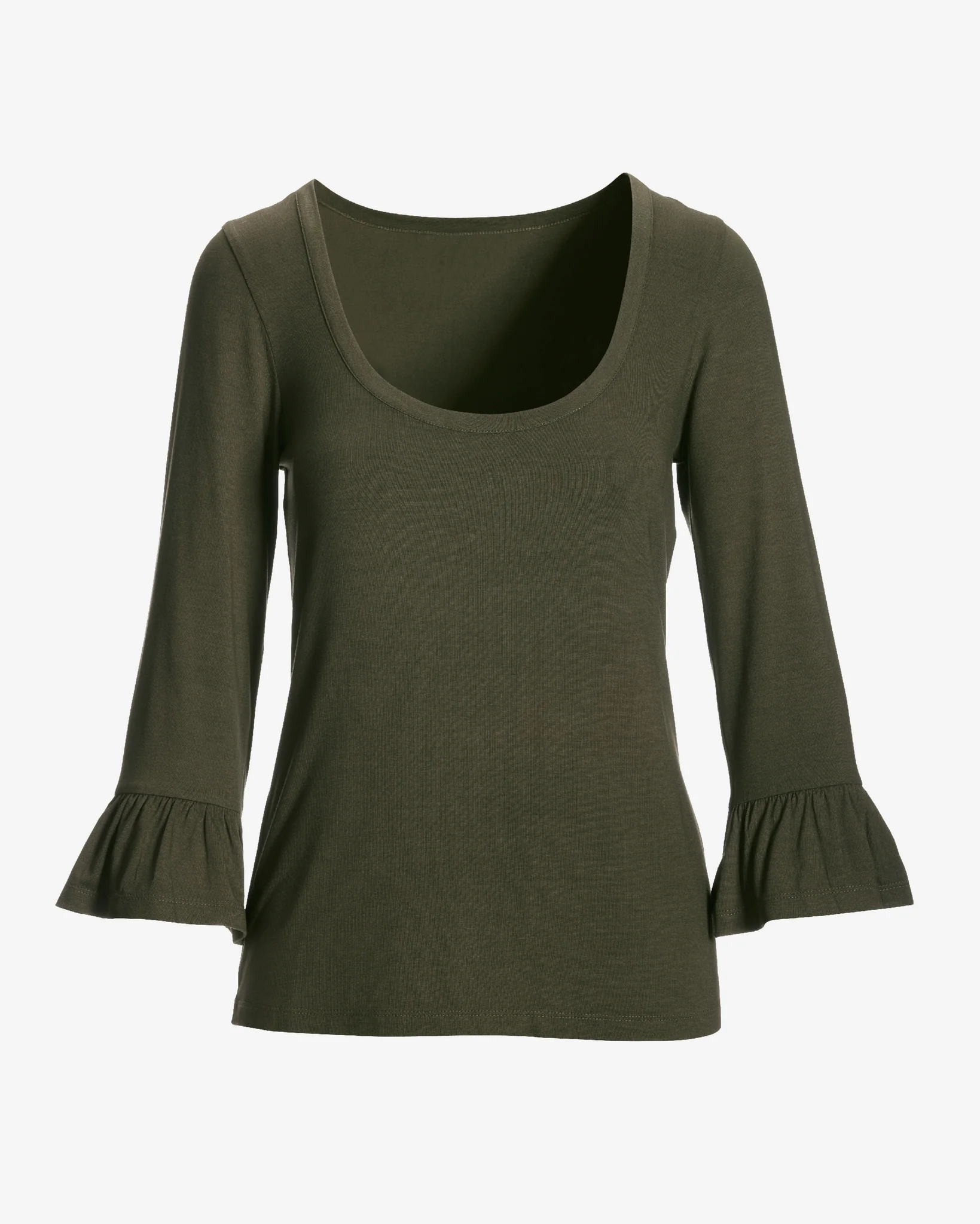 So Effortless Flare Sleeve Scoop Neck Knit Top Olive Night - Mycitystee