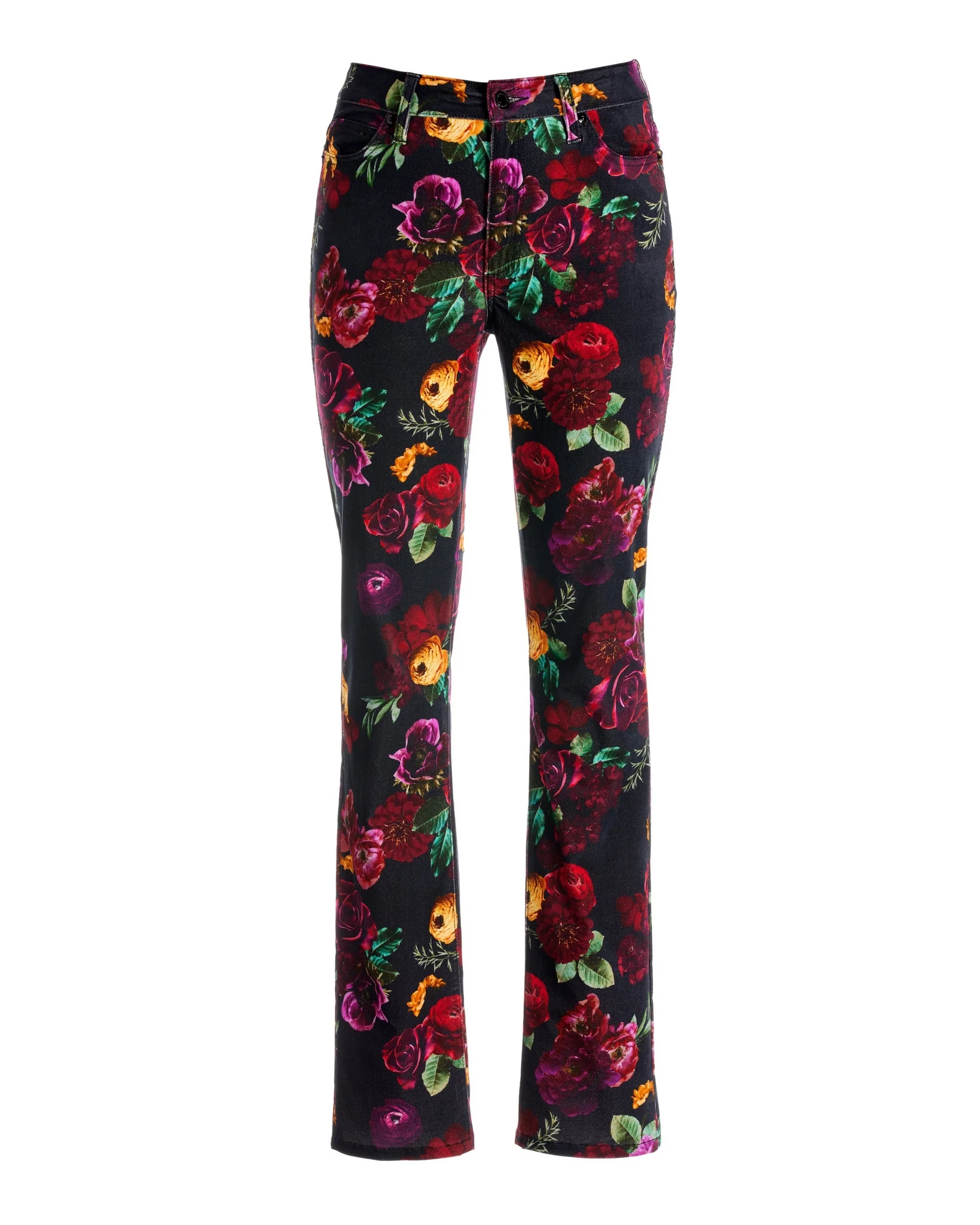 Newport Velvet Honeywine Floral Print Slim Straight Leg Pant Black Multi - Mycitystee