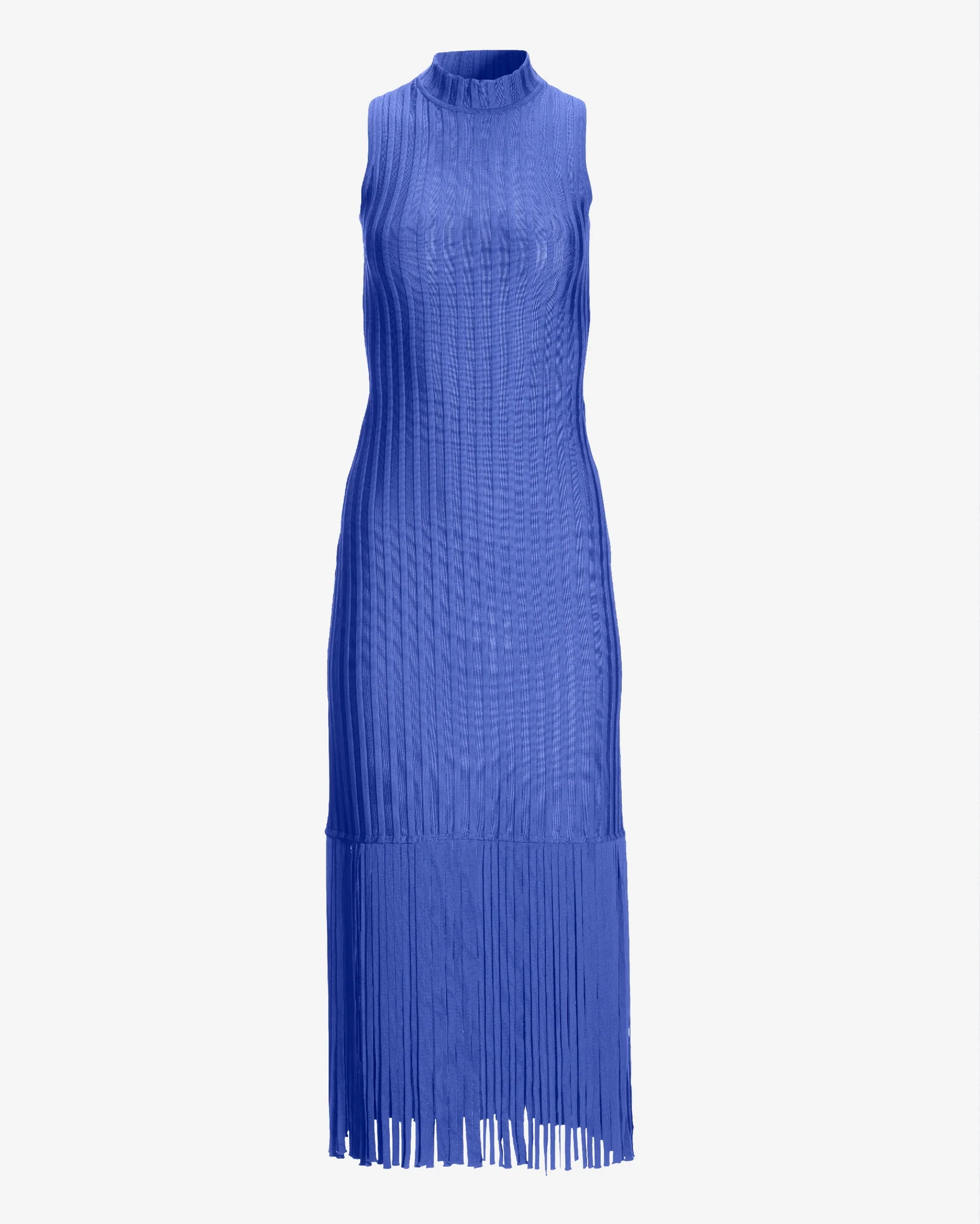 Bandage Knit Mock neck Fringe Midi Dress Baja Blue - Mycitystee