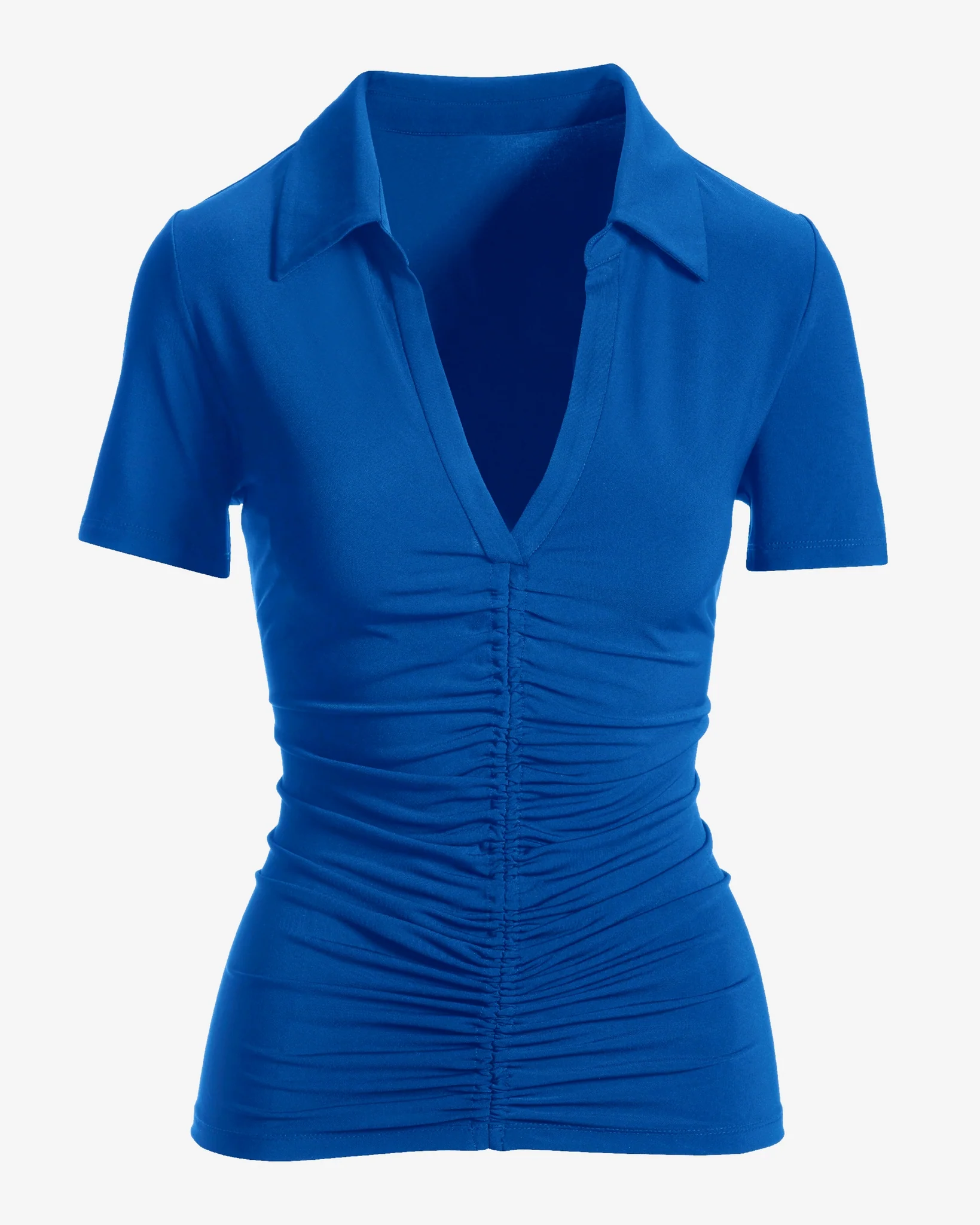 So Chic Collared Ruched Short Sleeve Top Dazzling Blue - Mycitystee