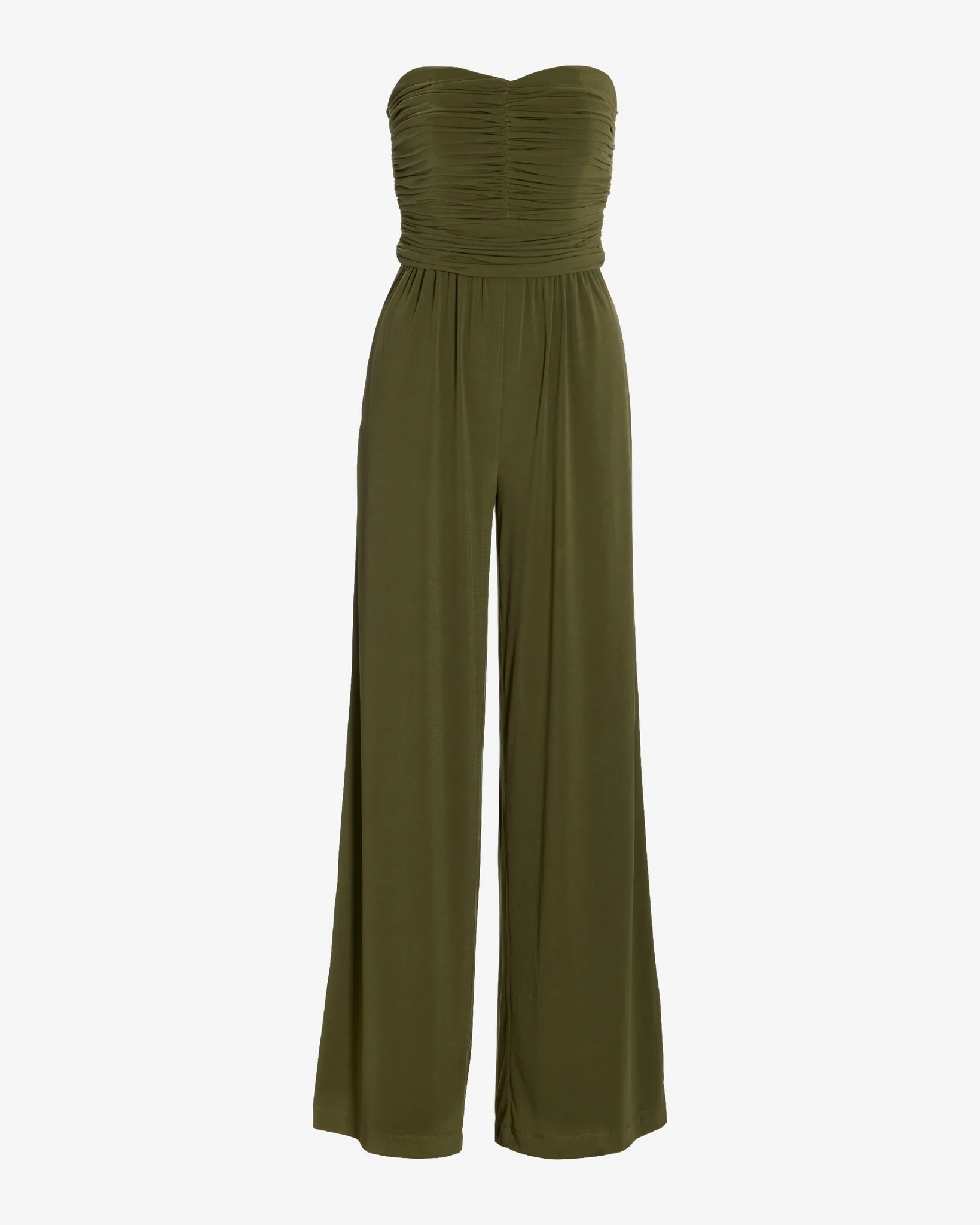 Strapless Ruched Wide Leg Knit Jumpsuit Moss Green - Mycitystee