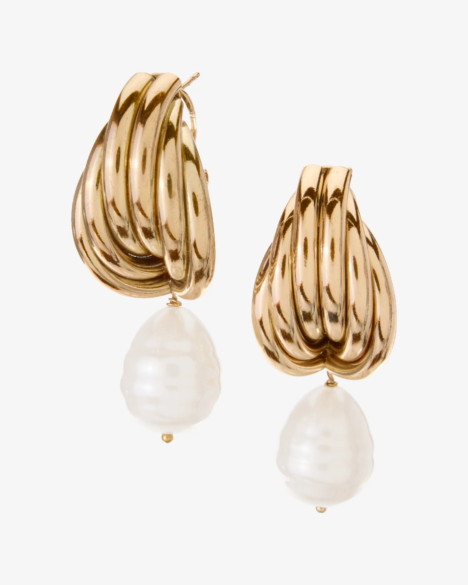 Crested and Large Pearl Drop Earring Gold - Mycitystee