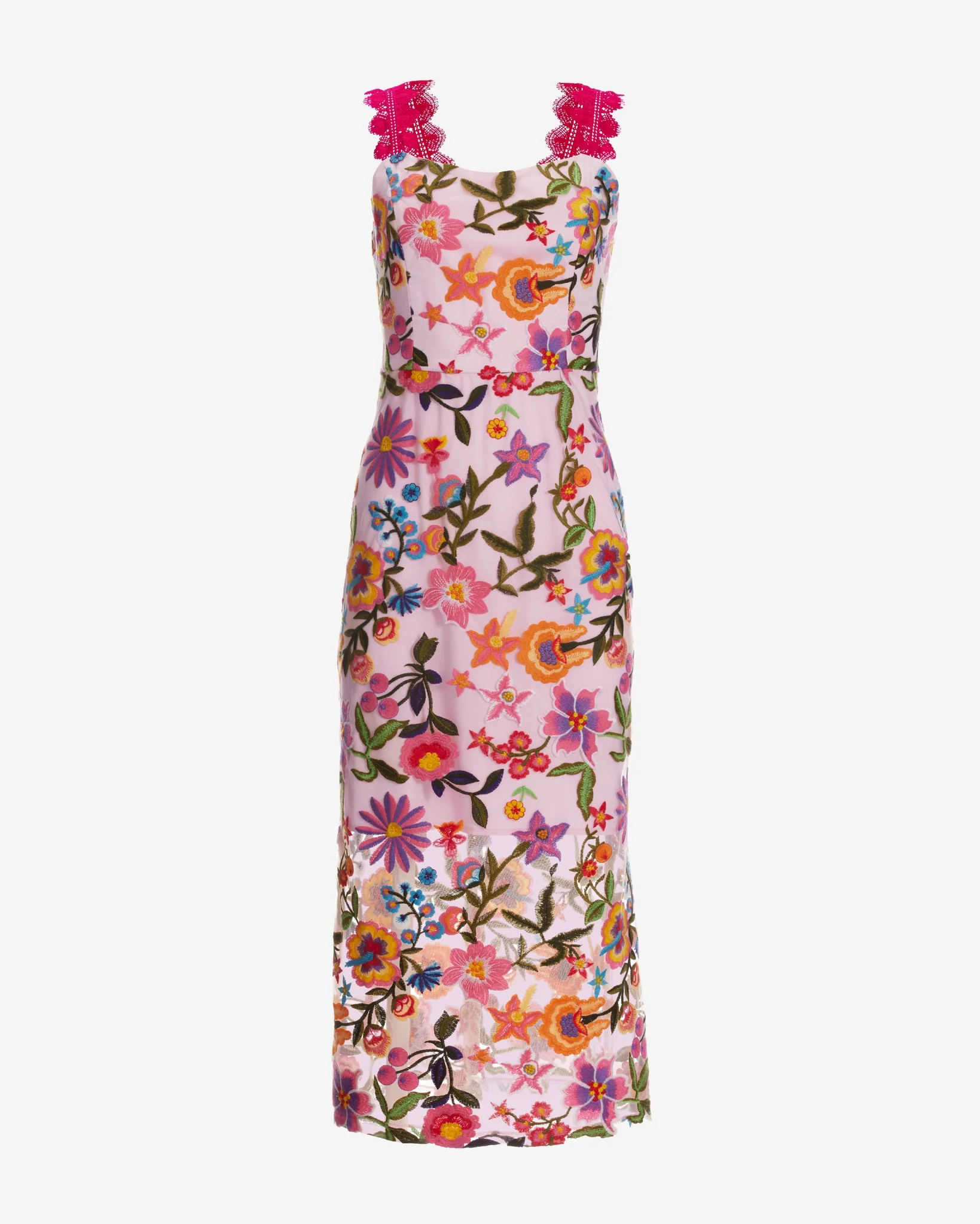 Embroidered Mesh Sheath Midi Dress Multi - Mycitystee