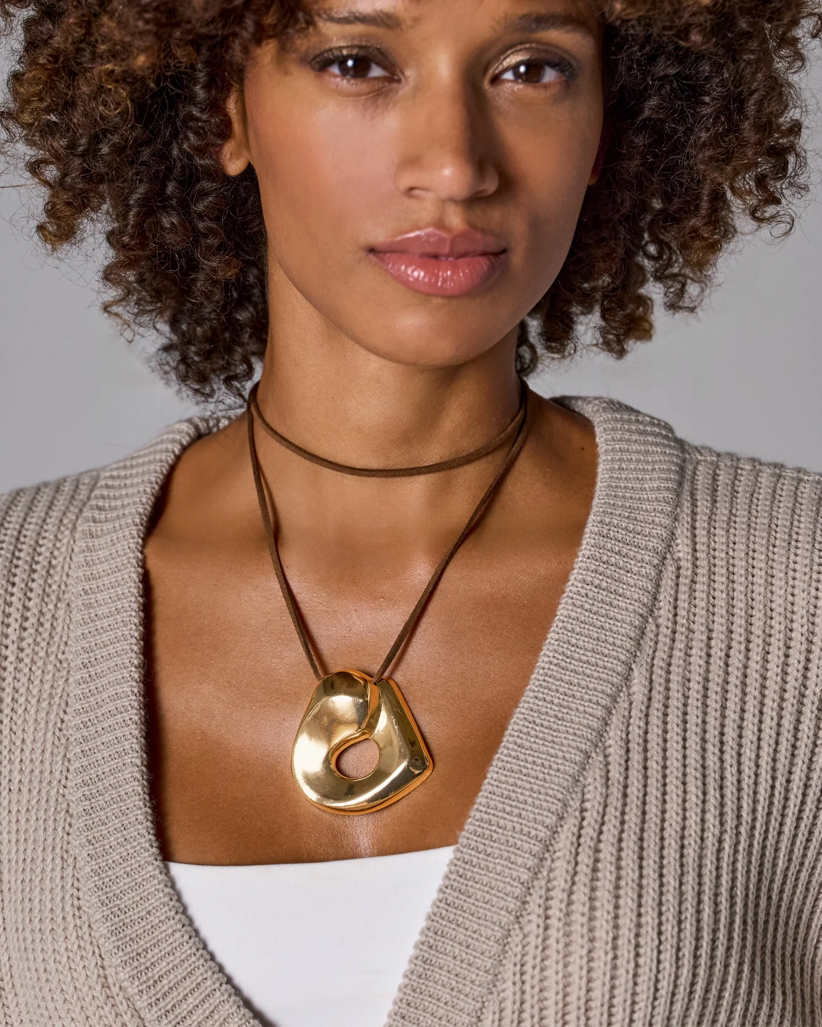 Hardware Suede Tie Necklace Brown - Mycitystee