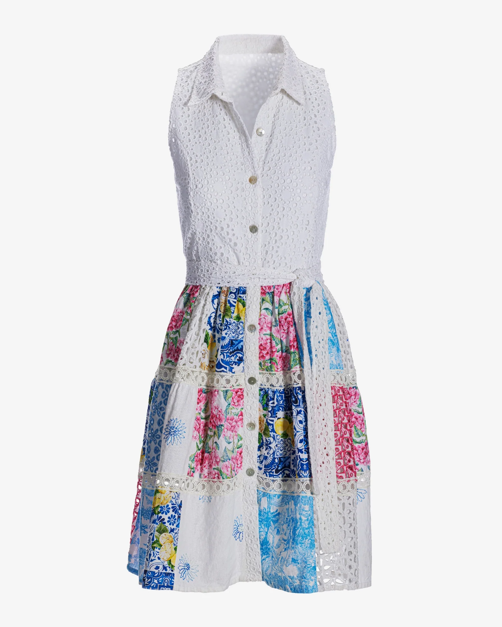 Mixed Media Eyelet Patchwork Print Fit and Flare Dress Multi - Mycitystee