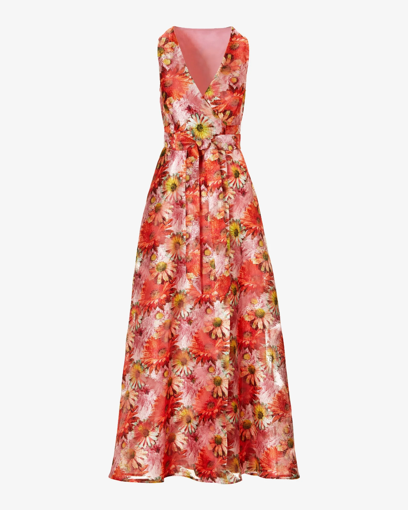 Floral Print Organza Sleeveless Gown Pink Multi - Mycitystee
