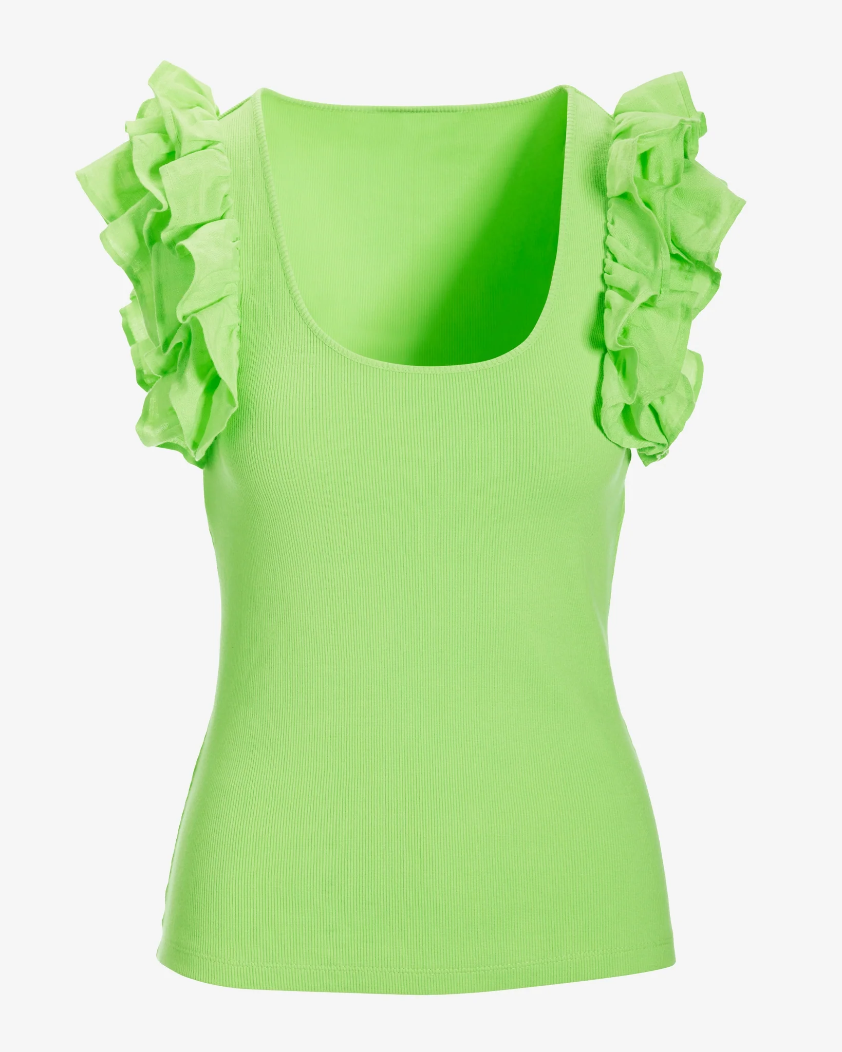 Linen Ruffle Ribbed Top Paradise Green - Mycitystee