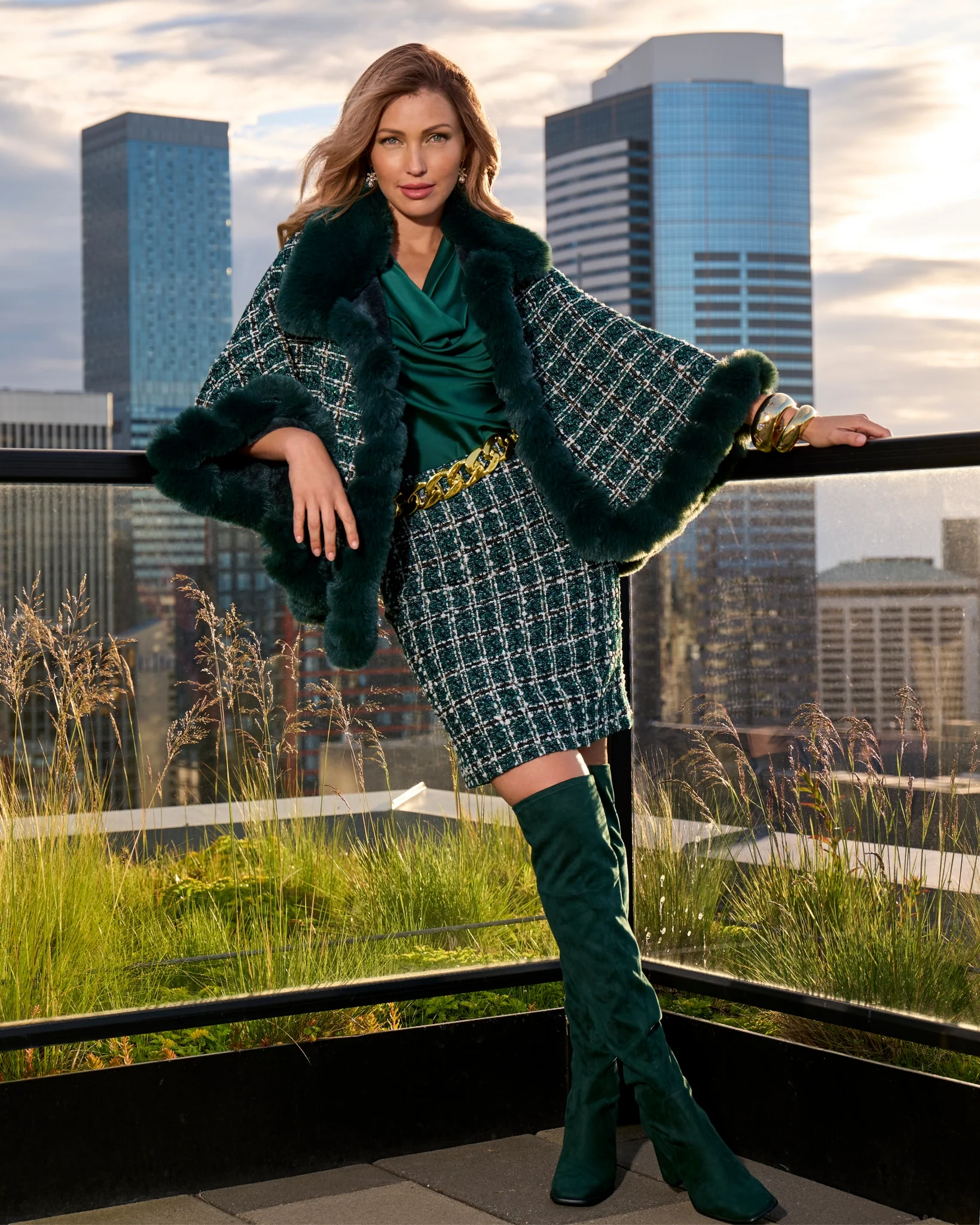 Charleston Emerald Tweed Mini Skirt Deep Emerald - Mycitystee