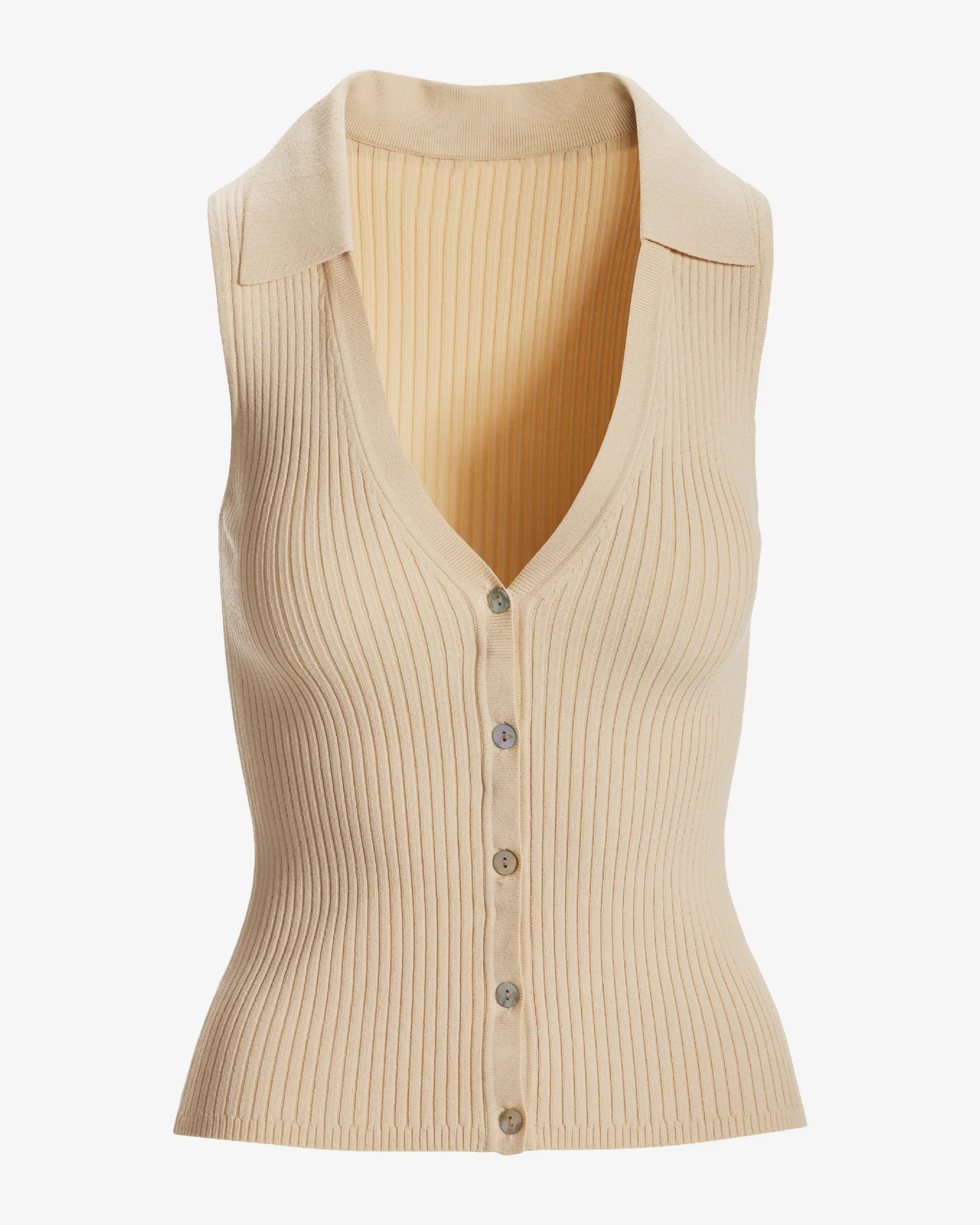Ribbed Collared Sweater Vest Sandshell - Mycitystee