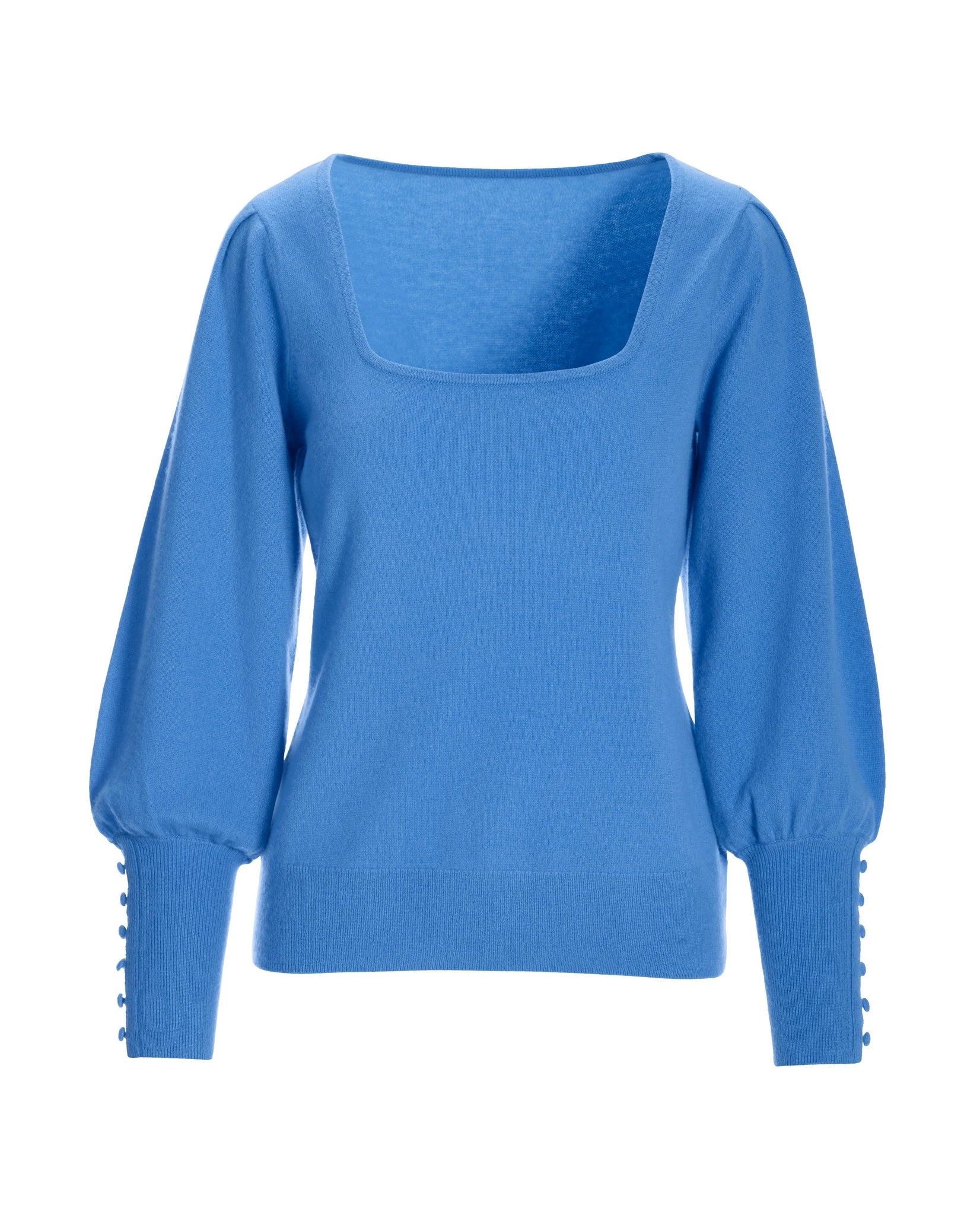 Cashmere Square-Neck Button-Cuff Sweater Blue - Mycitystee