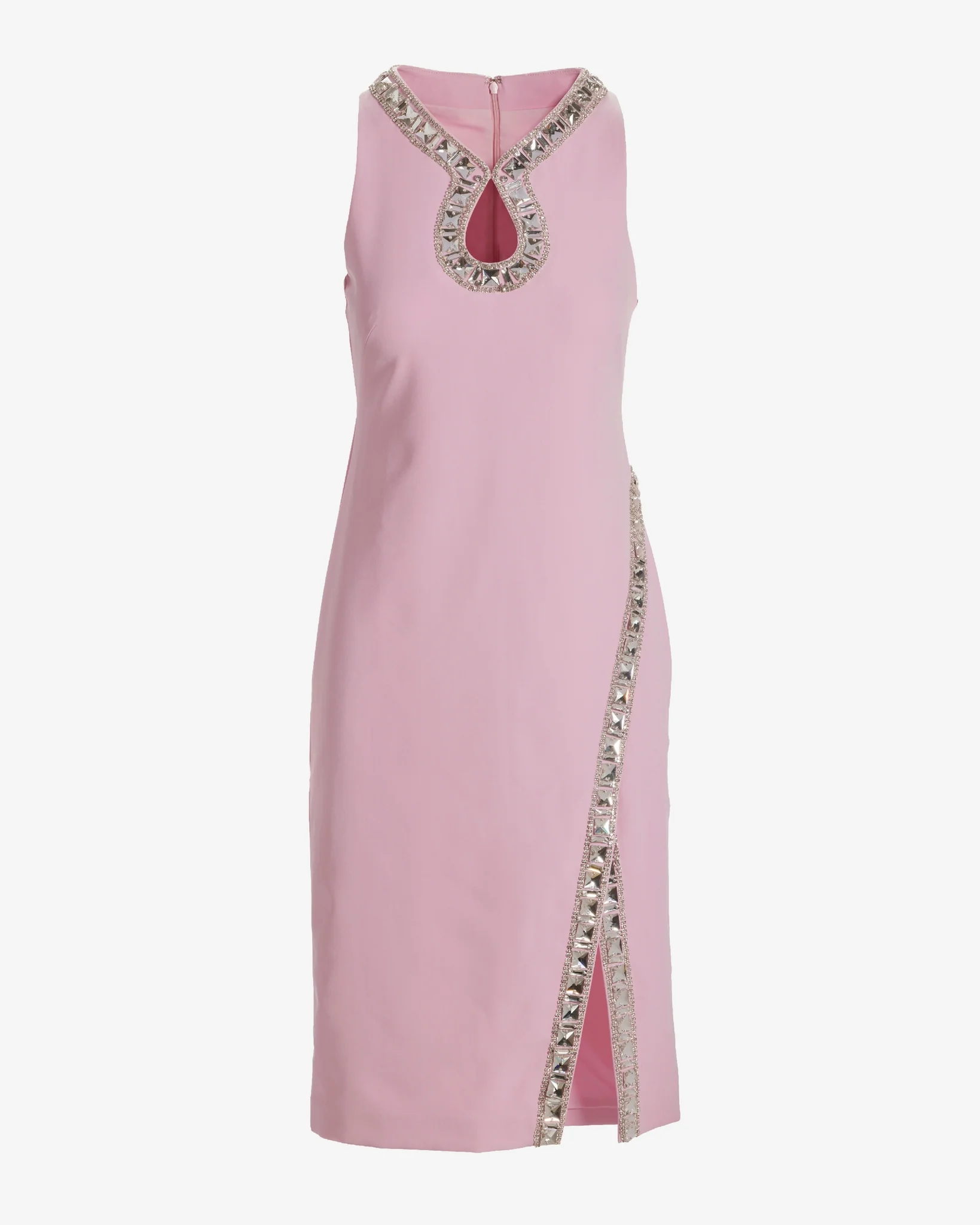 Crystal Embellished Slit Sheath Dress Pastel Pink - Mycitystee