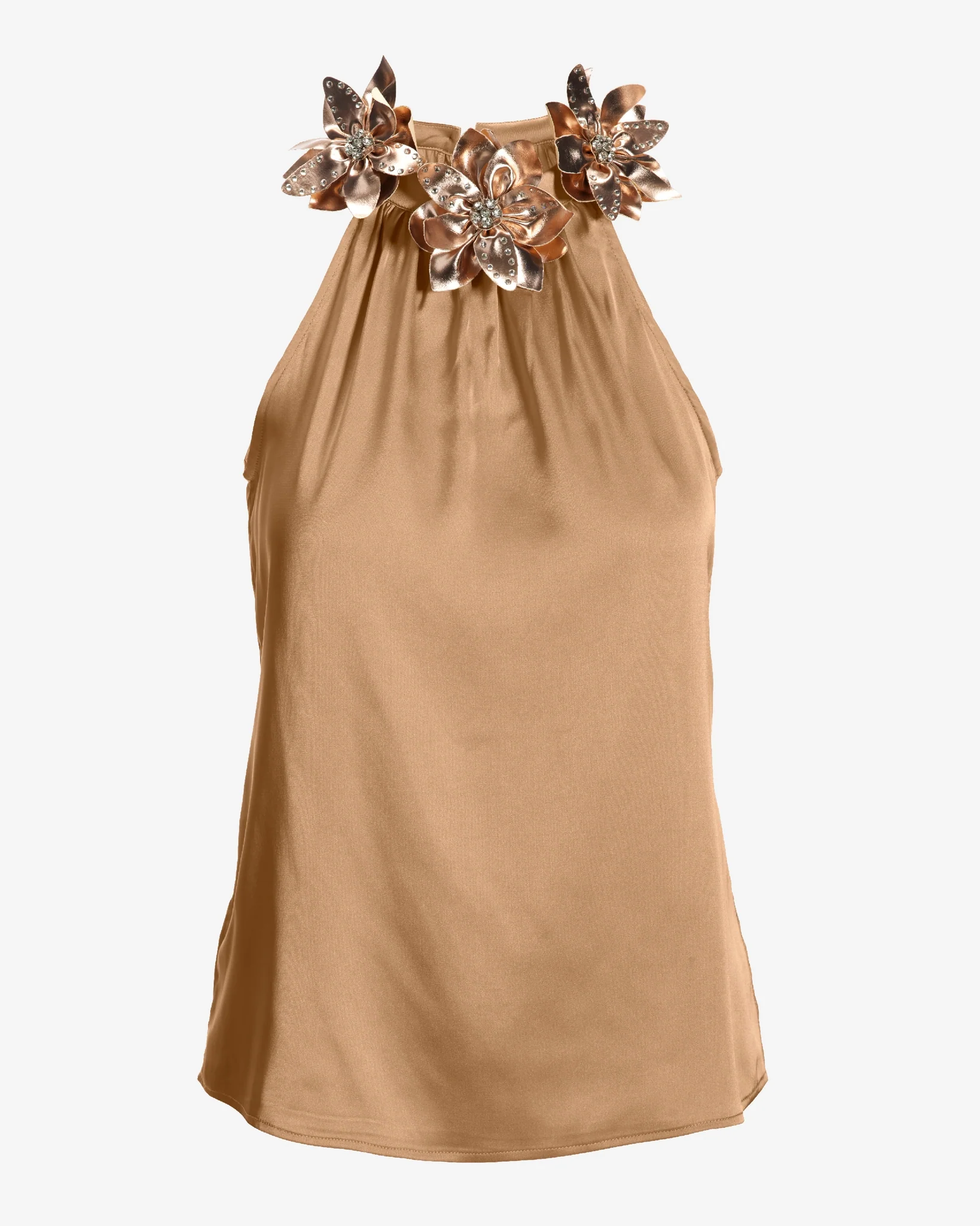 Faux Leather floral mock neck blouse Champagne - Mycitystee