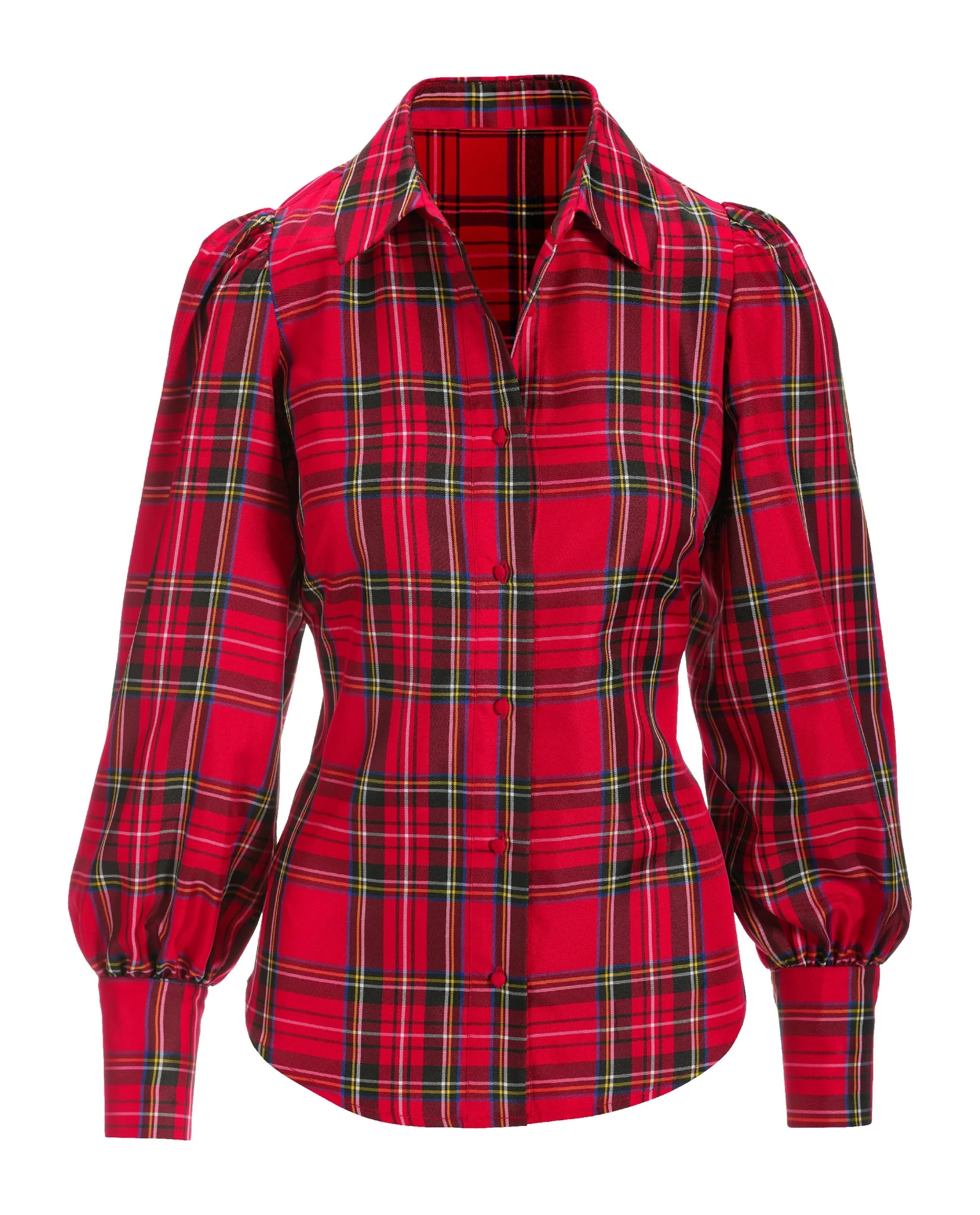 Holiday Plaid Victoria Drama Sleeve Shirt Red/Black - Mycitystee