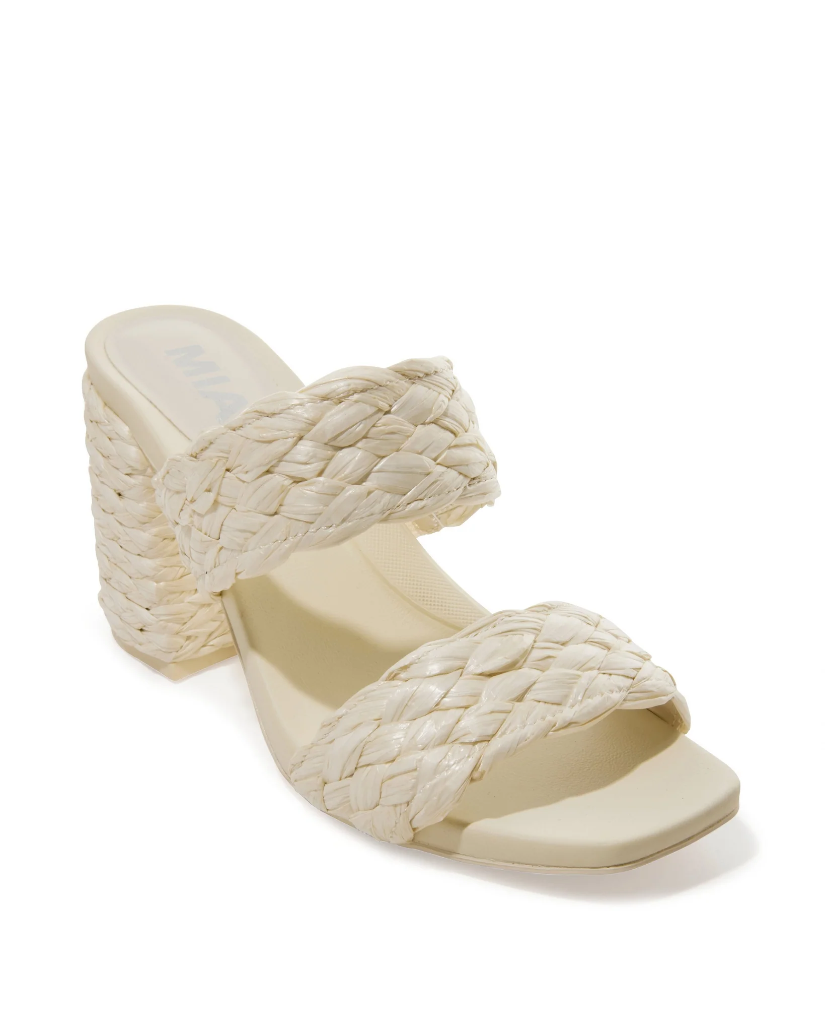 Raffia Double Strap Block Heel White - Mycitystee