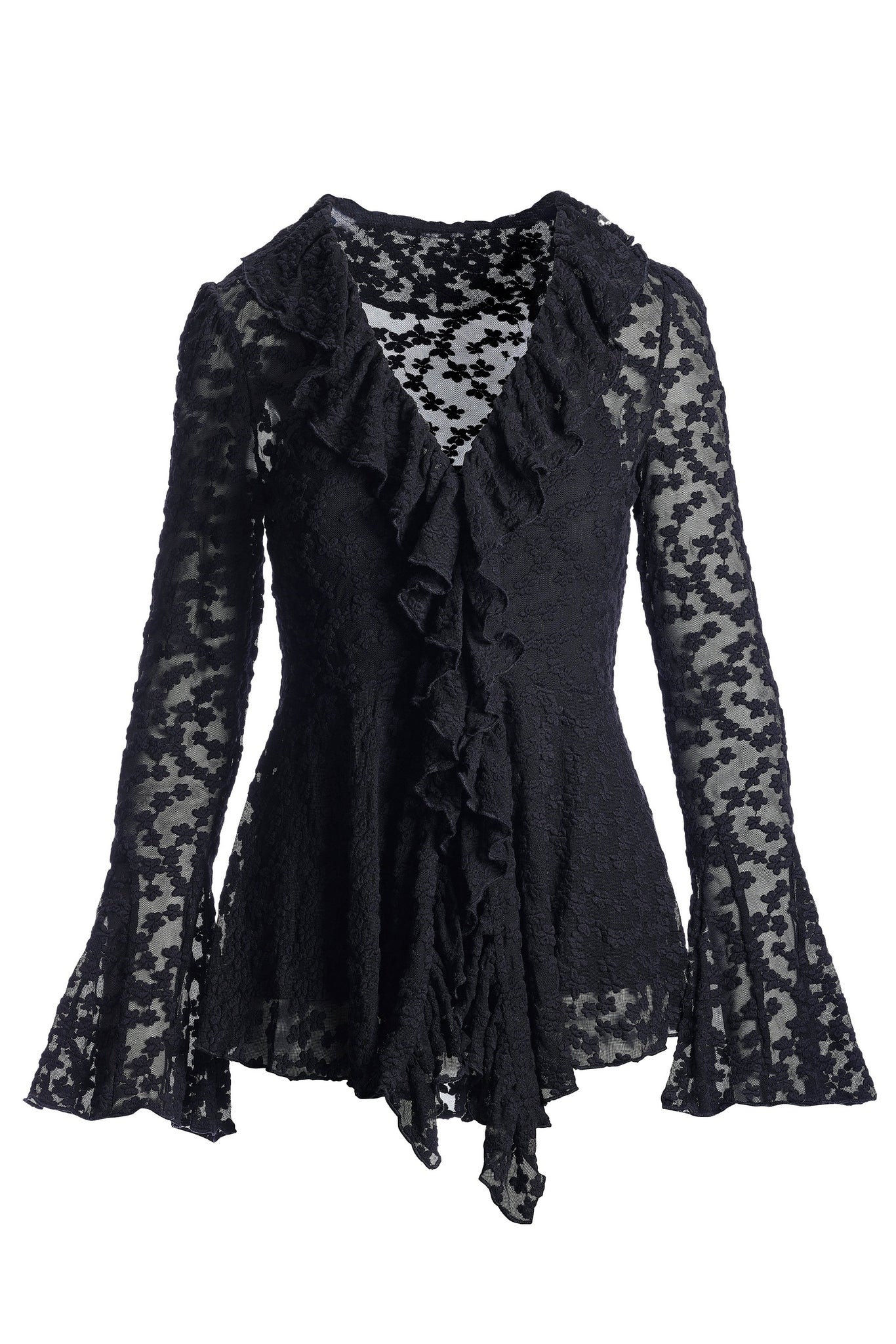 Lace Knit Ruffle Tunic Black - Mycitystee