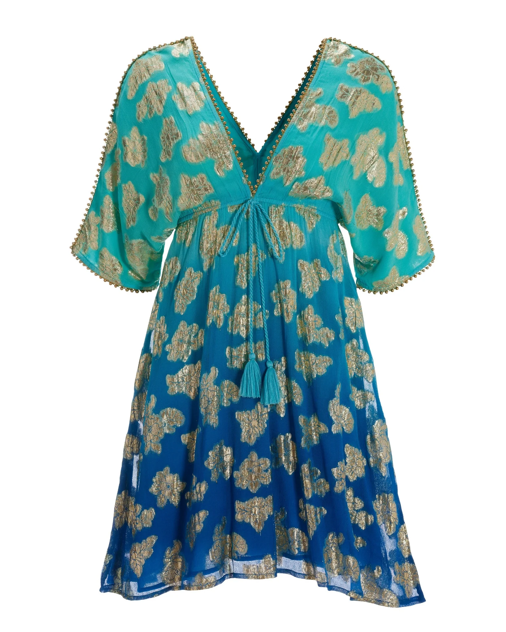 Ombre Metallic Caftan Short Dress Multi - Mycitystee