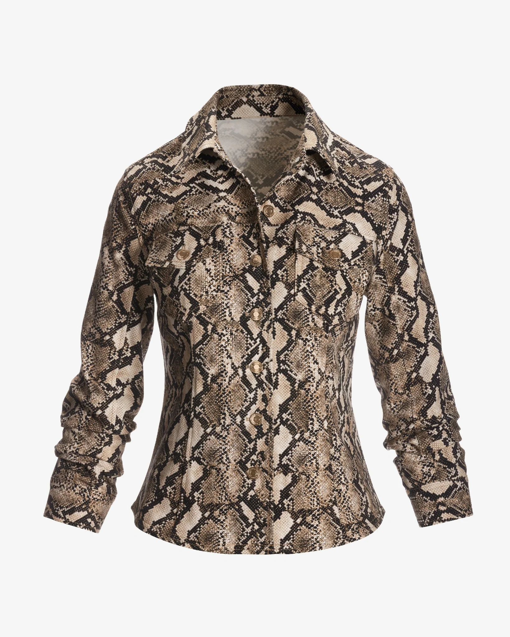 Desert Python Ruched Sleeve Shaped Denim Jacket Neutral - Mycitystee