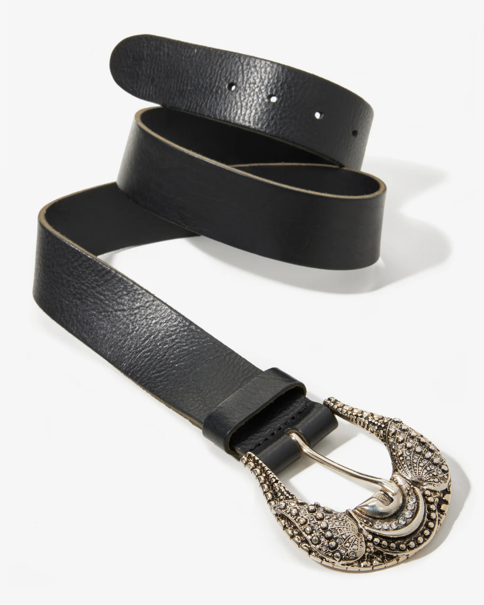 Rhinestone and Studded Buckle Belt Black - Mycitystee